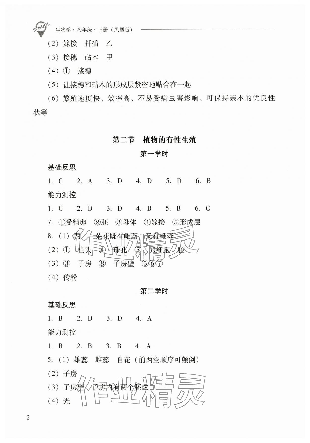 2025年新课程问题解决导学方案八年级生物下册苏教版 参考答案第2页