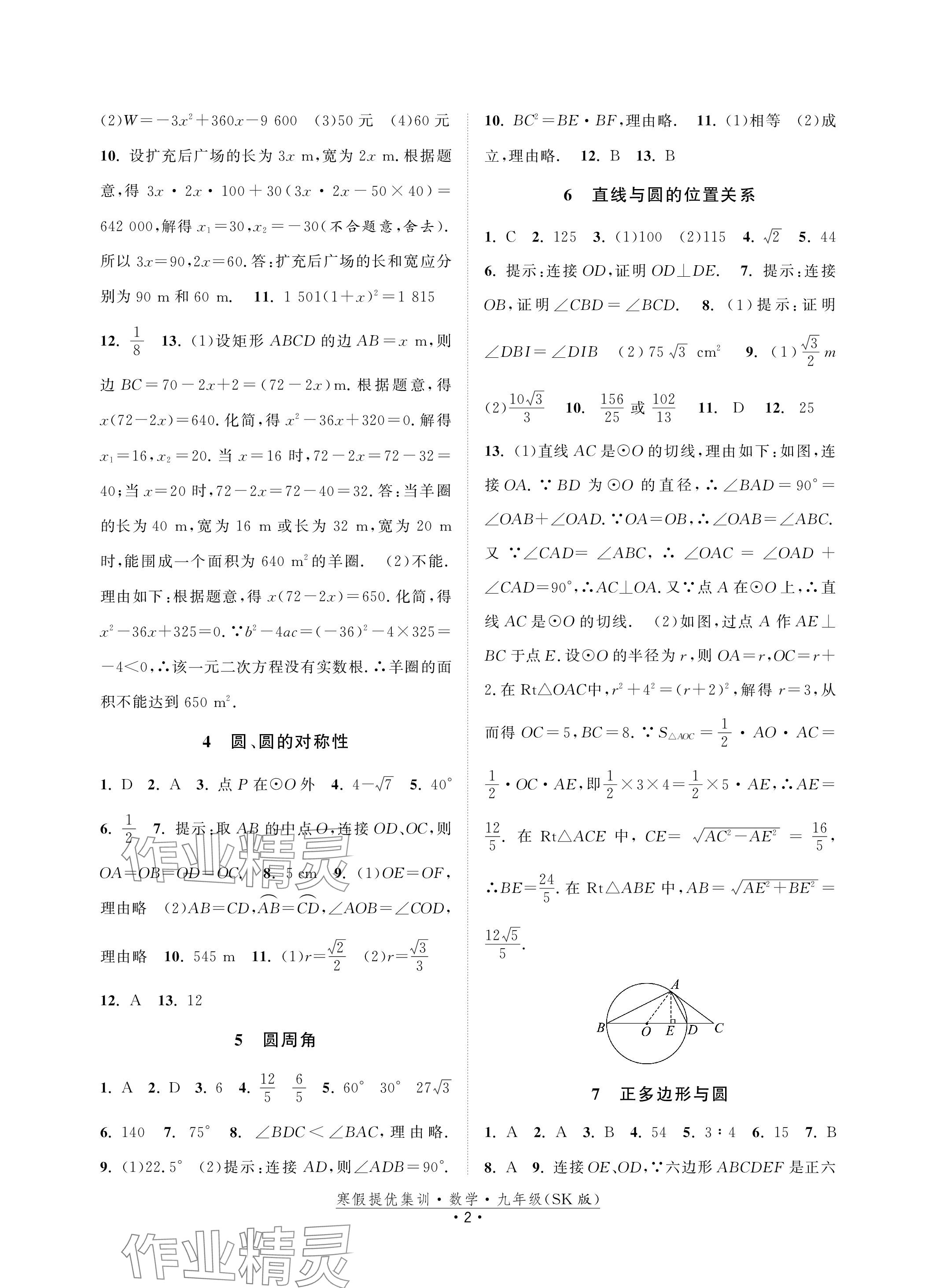 2024年寒假提优集训20天九年级数学苏科版 参考答案第2页