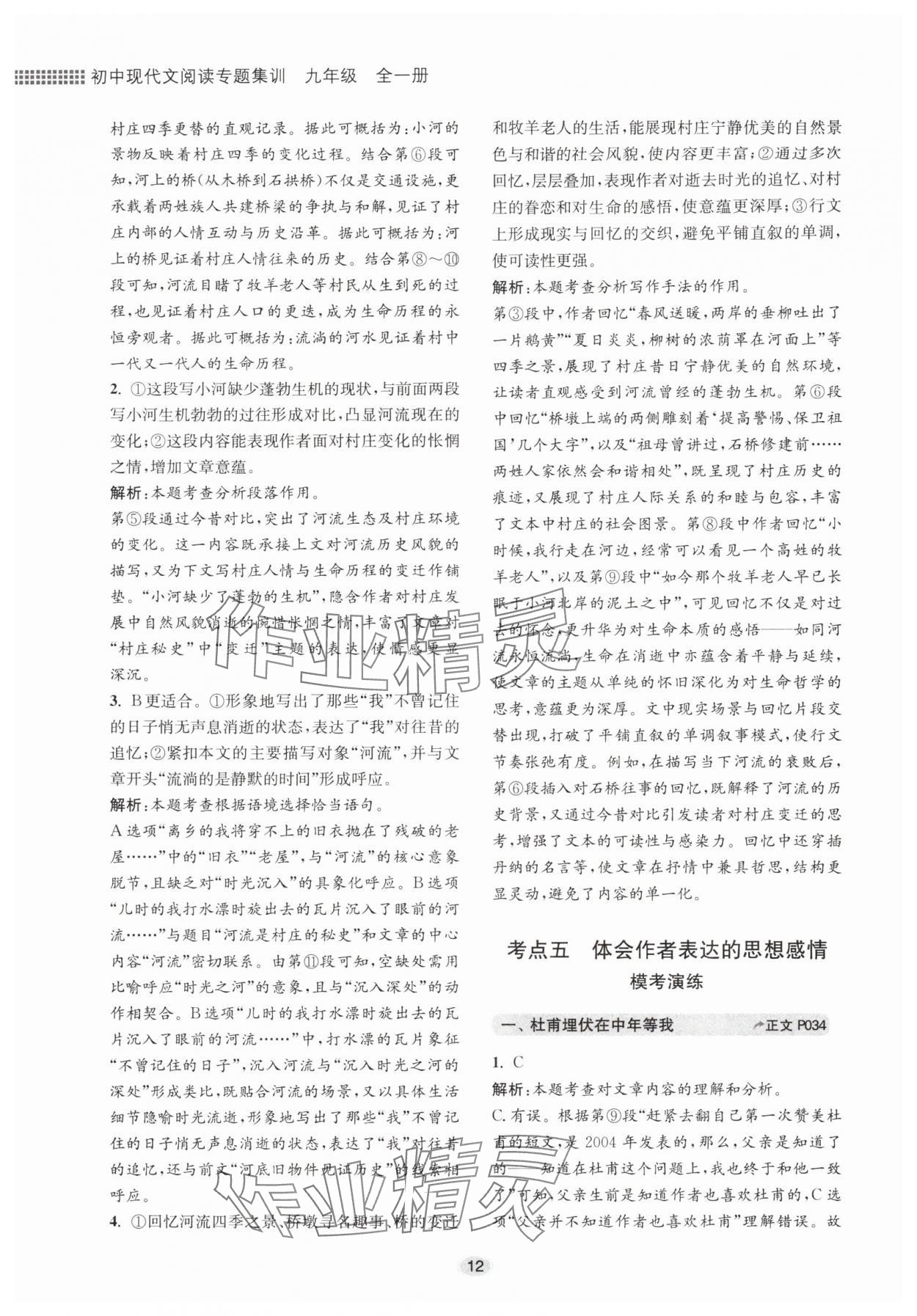 2025年初中现代文阅读专题集训九年级语文人教版&nbsp;第12页