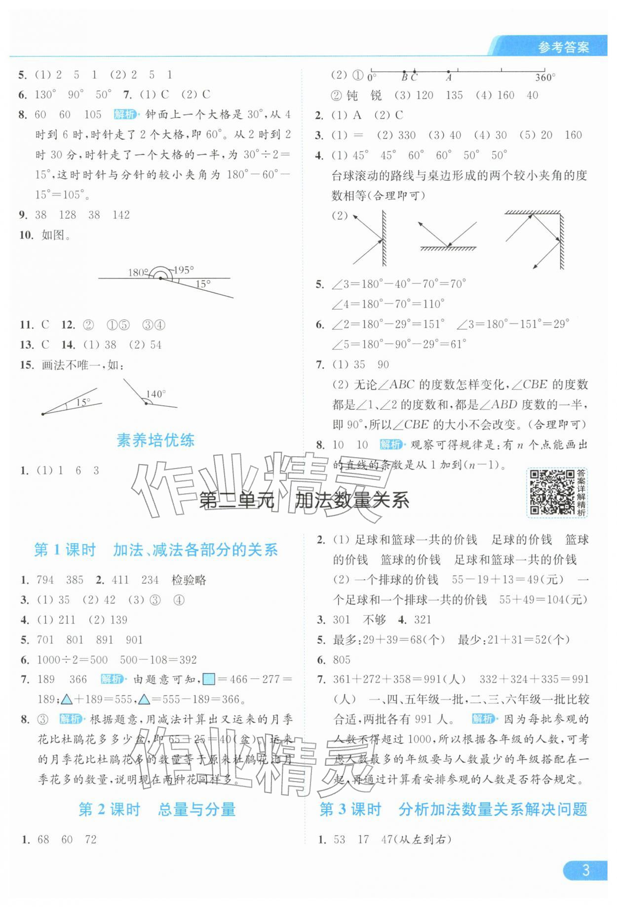 2026年亮点给力提优课时作业本三年级数学下册苏教版江苏专版&nbsp;参考答案第3页