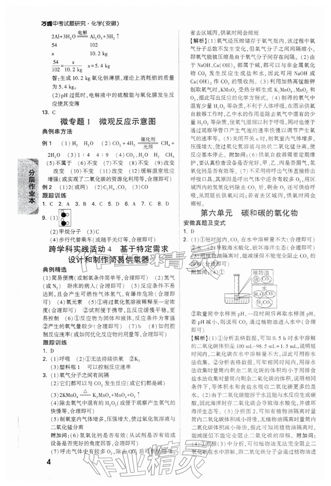 2026年萬唯中考試題研究九年級化學(xué)安徽專版&nbsp;參考答案第4頁