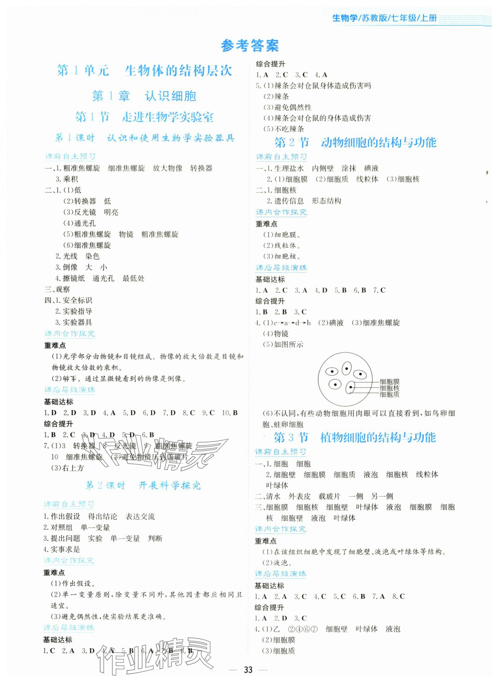 2025年新编基础训练七年级生物上册苏教版 第1页