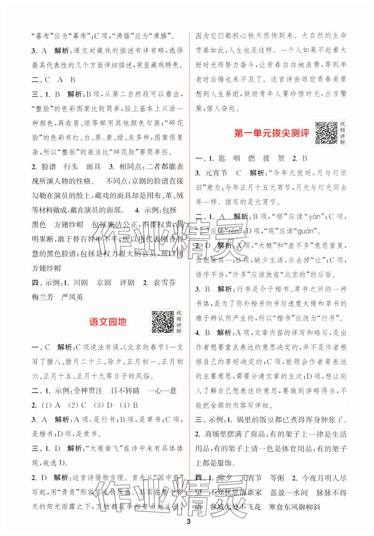 2024年拔尖特訓(xùn)六年級(jí)語(yǔ)文下冊(cè)人教版 參考答案第3頁(yè)