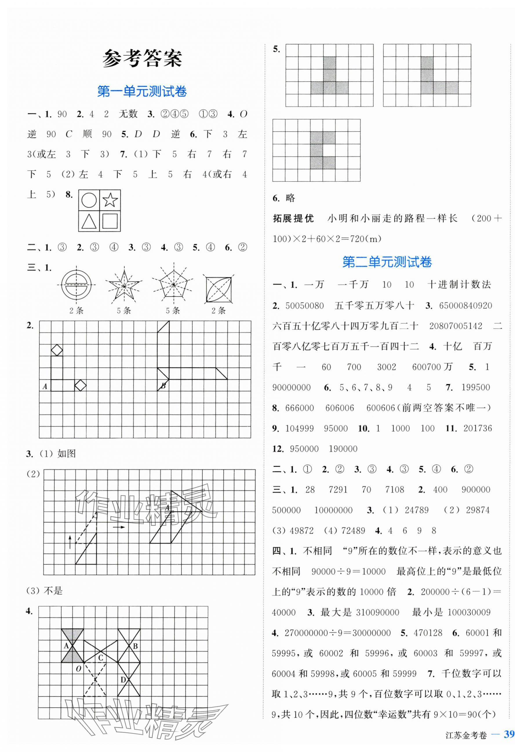 2025年江蘇金考卷四年級(jí)數(shù)學(xué)下冊(cè)蘇教版 參考答案第1頁(yè)