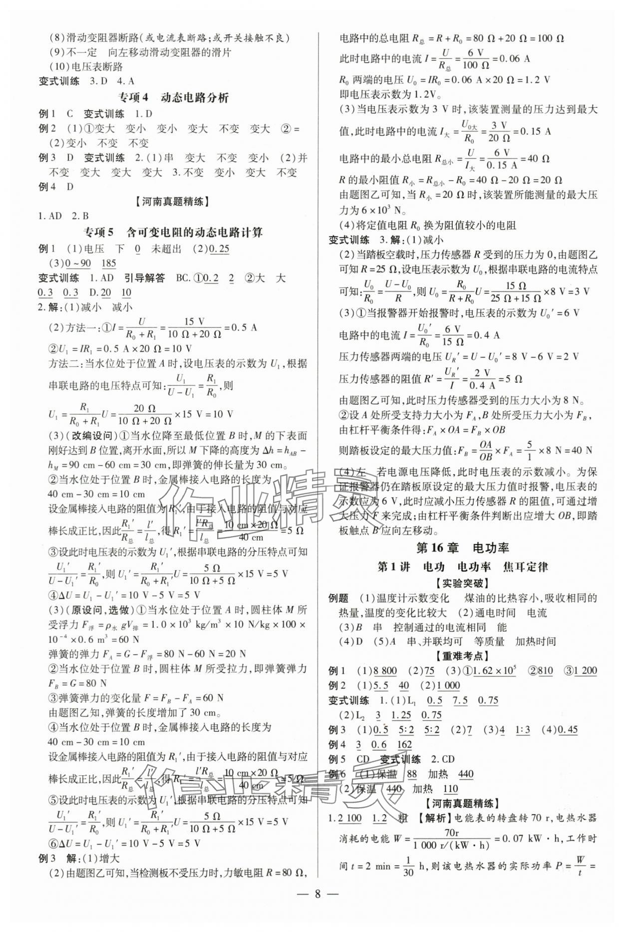 2024年領(lǐng)跑中考物理河南專版 參考答案第8頁