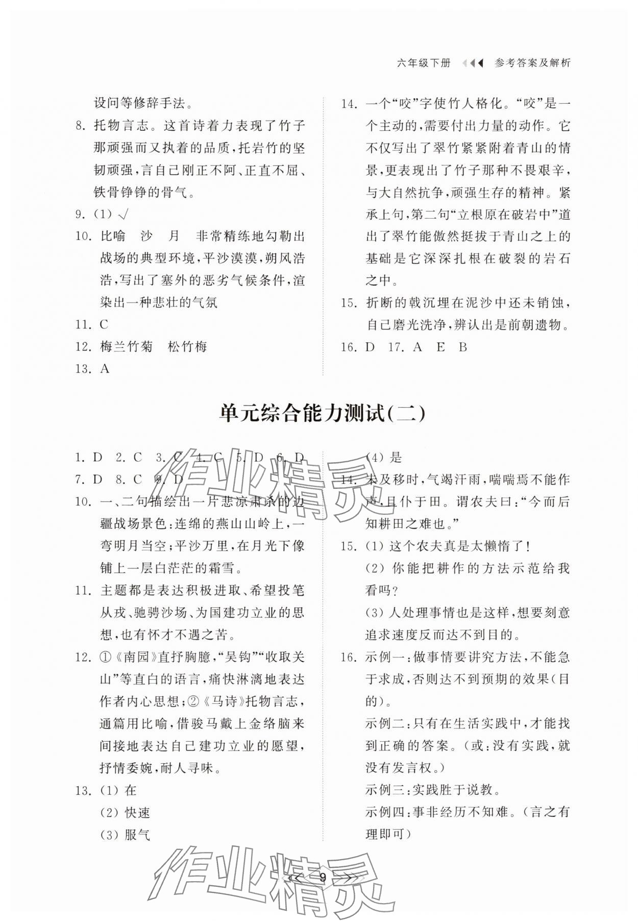 2025年綜合能力訓(xùn)練六年級(jí)語文下冊(cè)人教版54制 參考答案第8頁