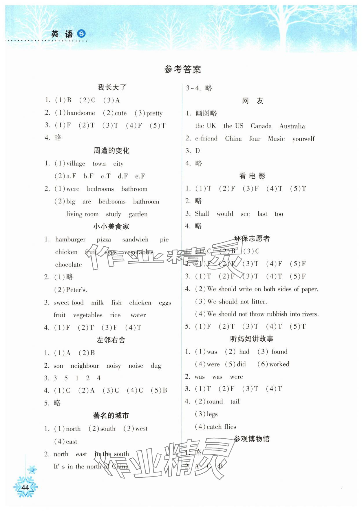 2025年寒假作業(yè)本希望出版社六年級(jí)英語滬教版 參考答案第1頁