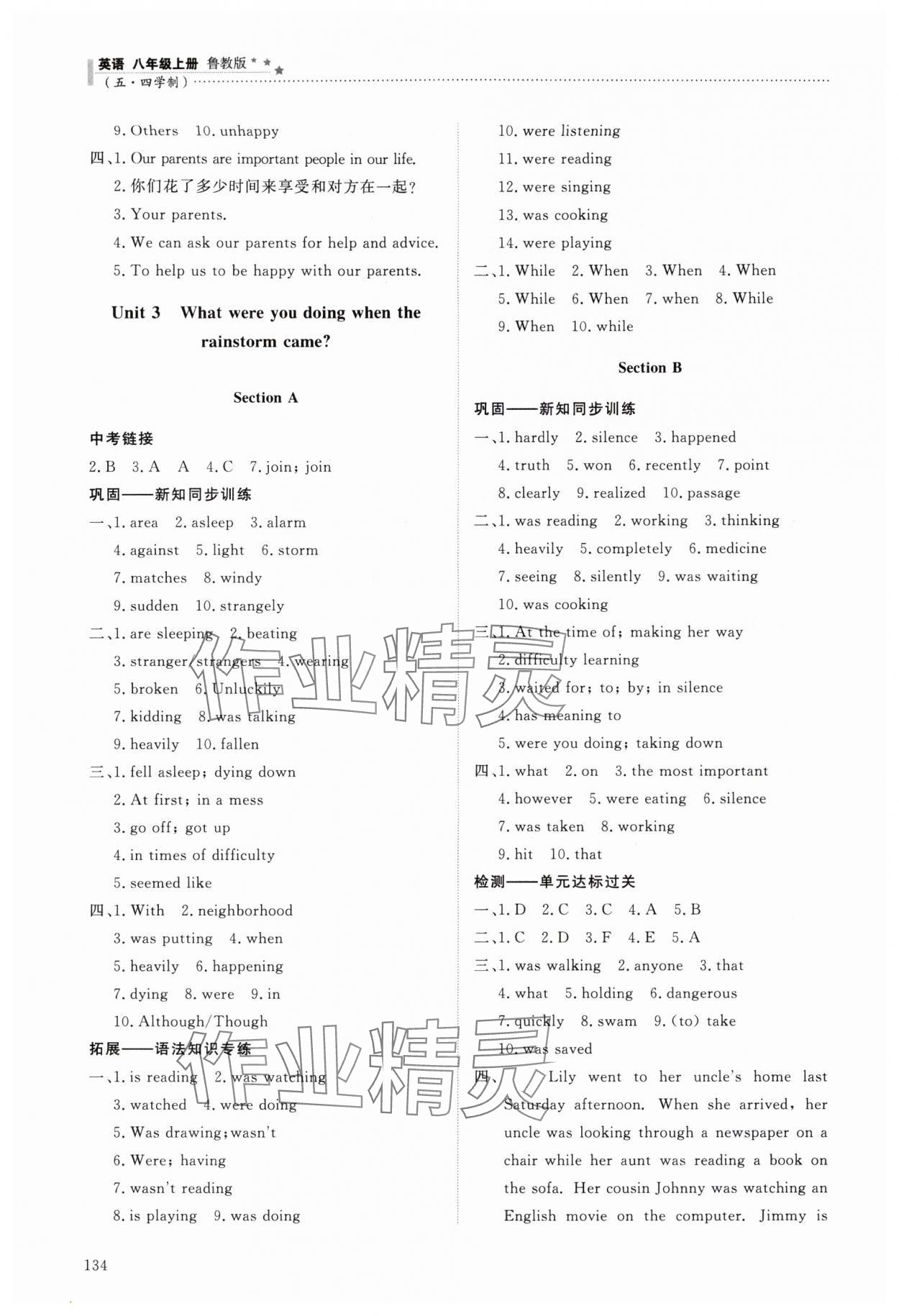 2025年同步练习册明天出版社八年级英语上册鲁教版54制&nbsp;参考答案第3页
