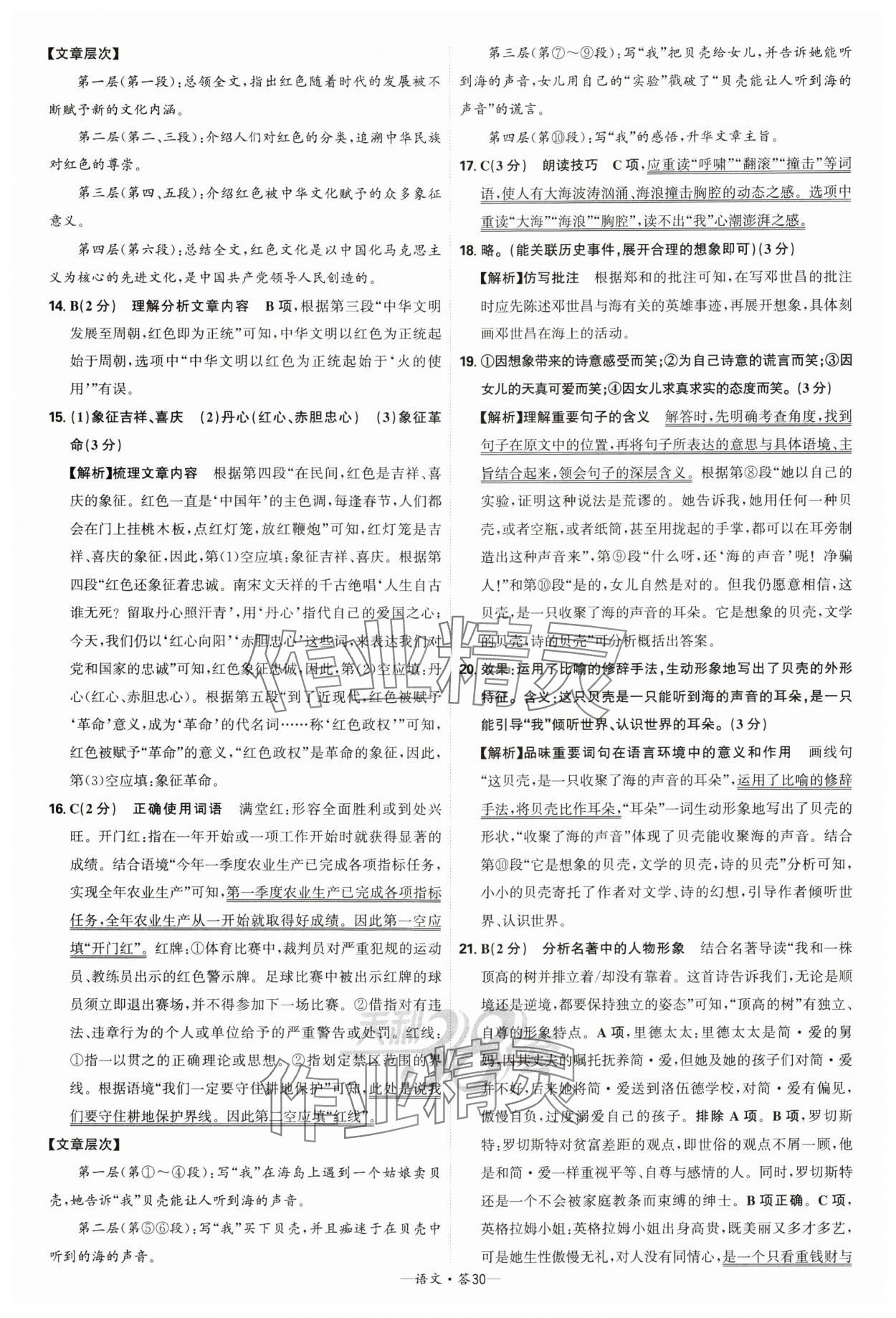 2025年天利38套新課標(biāo)全國中考試題精選語文 參考答案第30頁