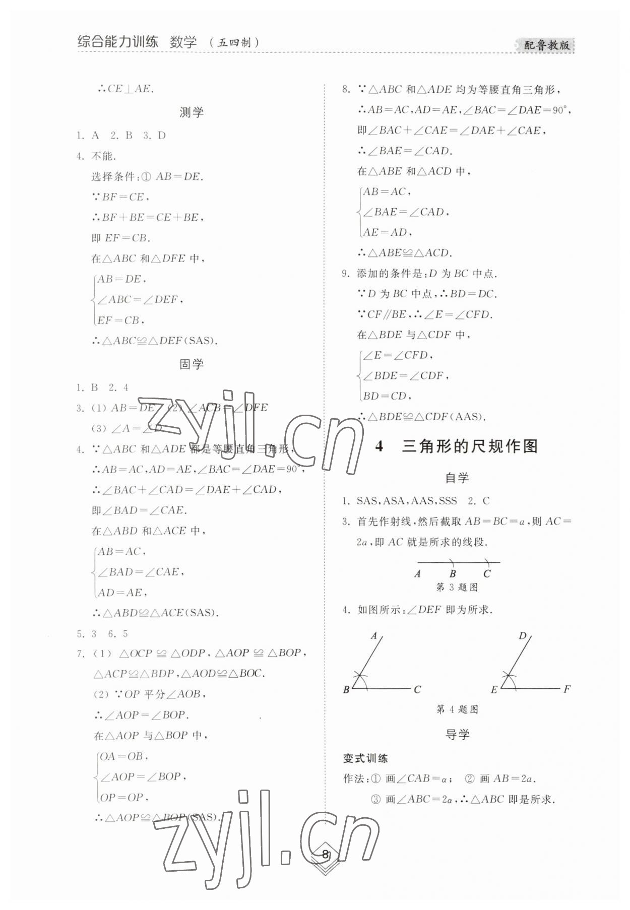 2023年综合能力训练七年级数学上册鲁教版54制 参考答案第7页