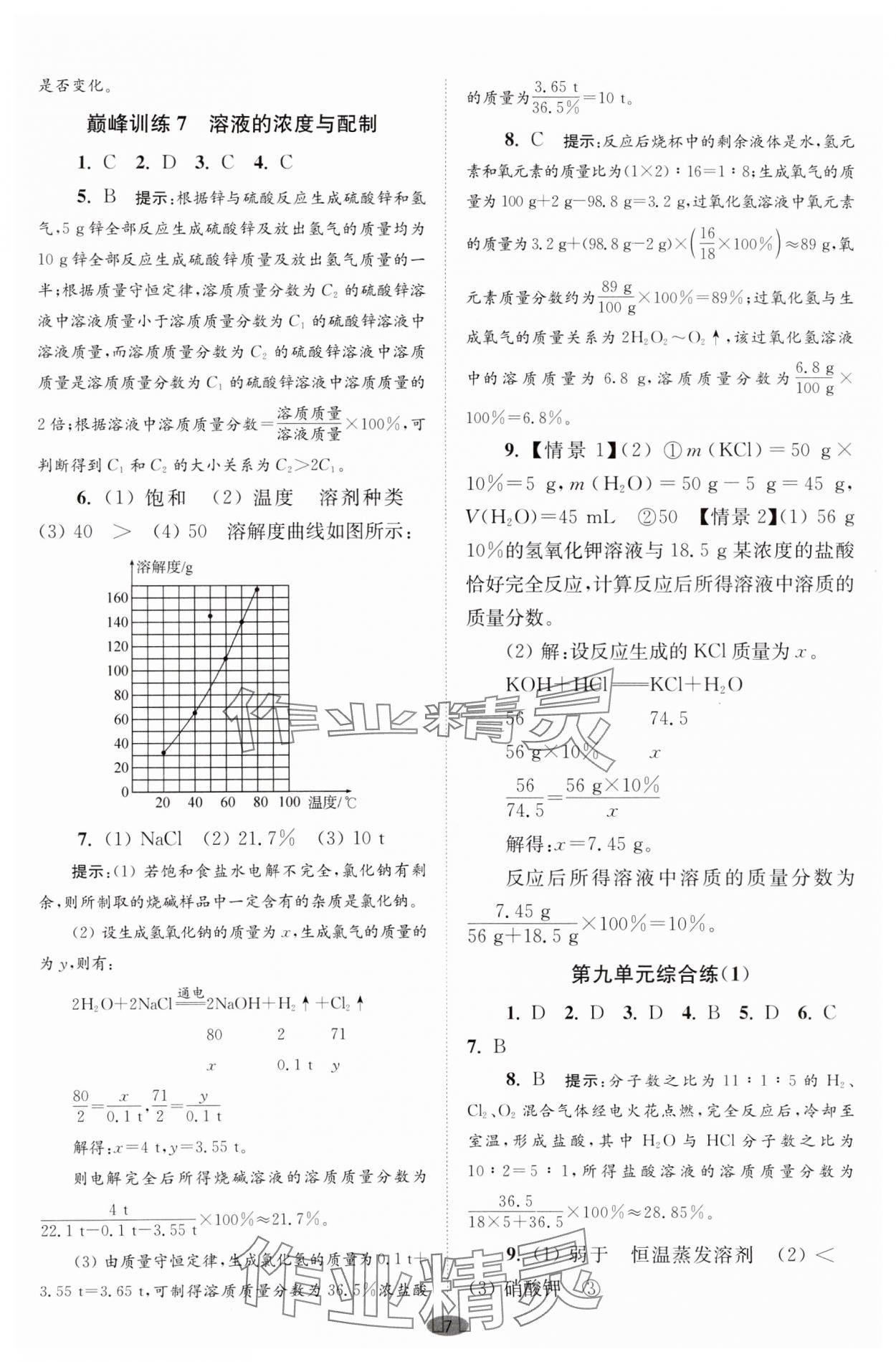 2024年初中化學小題狂做九年級下冊巔峰版 參考答案第7頁