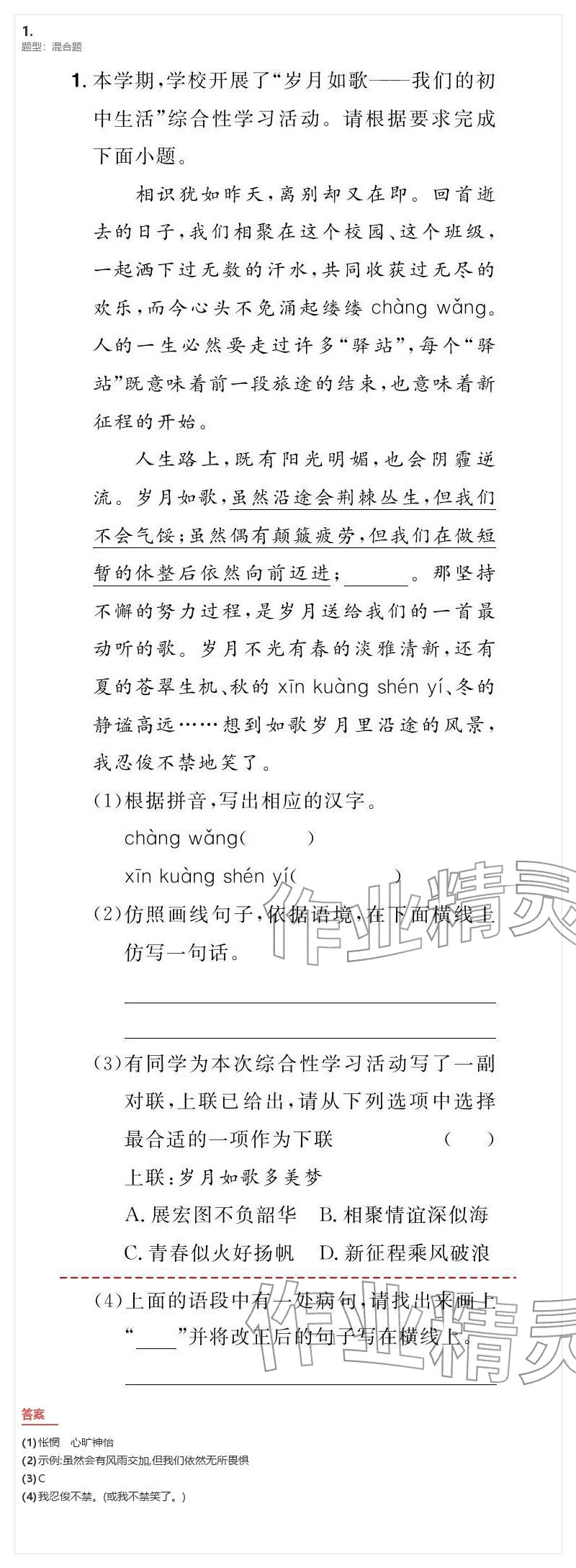 2026年優(yōu)質(zhì)課堂導(dǎo)學(xué)案九年級語文下冊人教版&nbsp;參考答案第41頁