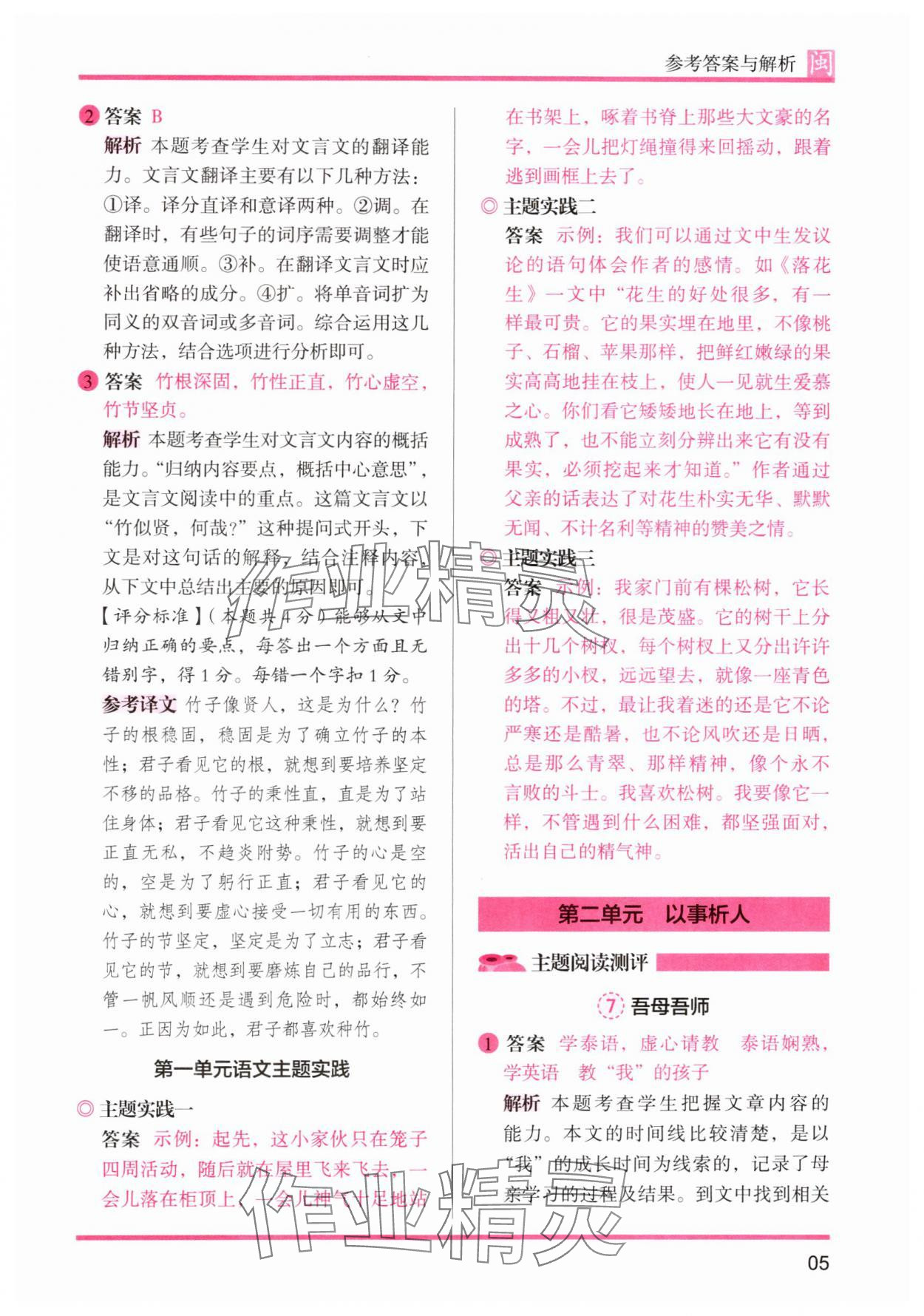 2024年木頭馬閱讀力測評五年級(jí)語文部編版A版福建專版 參考答案第5頁