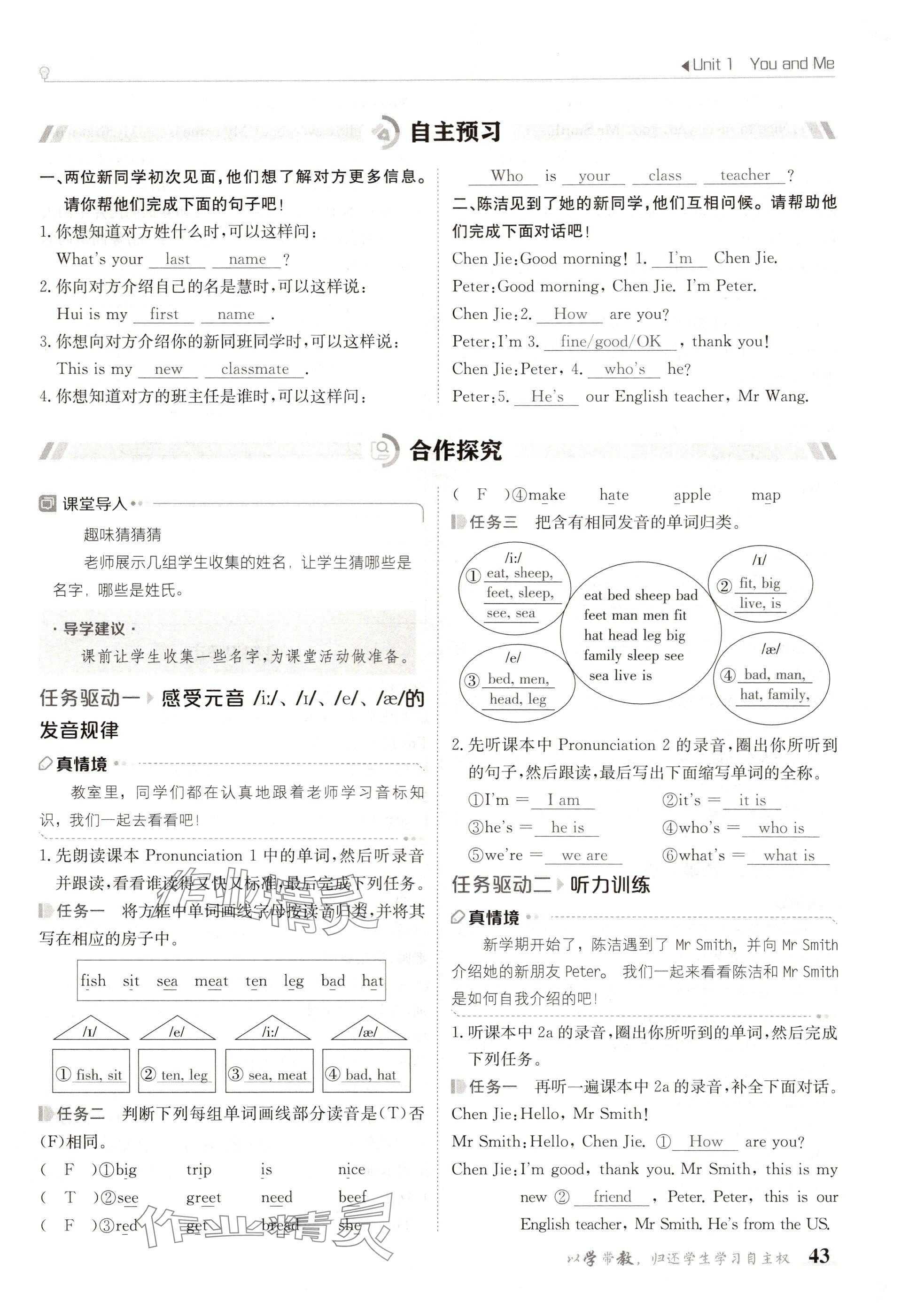 2024年金太陽導學案七年級英語上冊人教版 參考答案第43頁