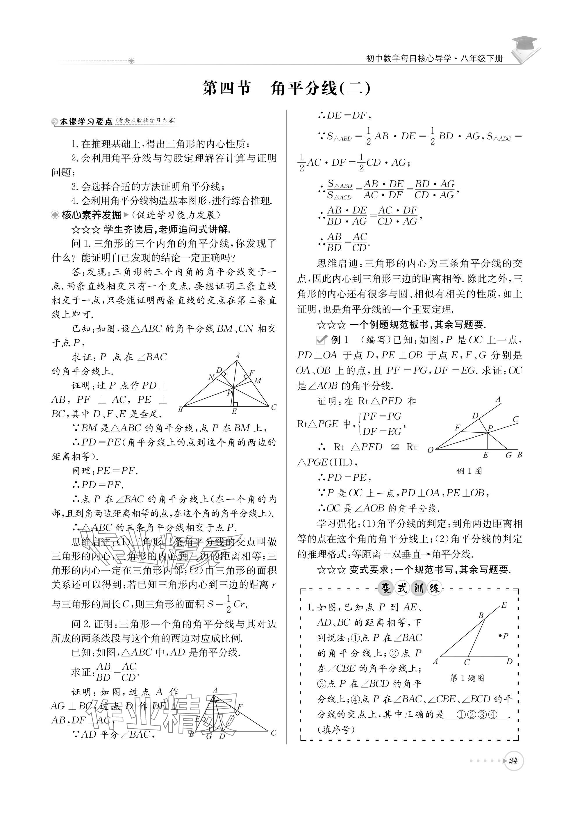 2025年初中数学每日核心导学八年级下册北师大版 参考答案第24页