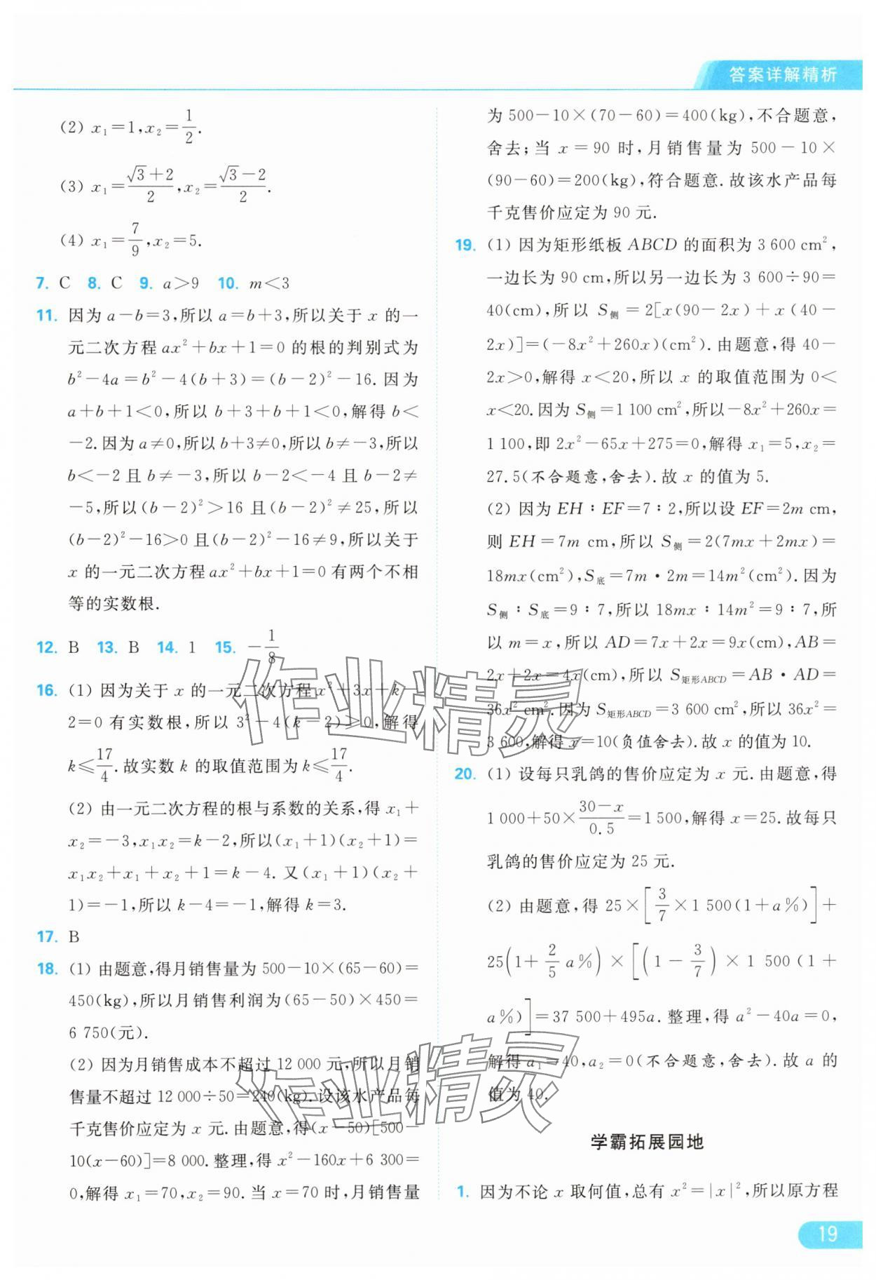 2024年亮點給力提優(yōu)課時作業(yè)本九年級數(shù)學上冊蘇科版 參考答案第19頁