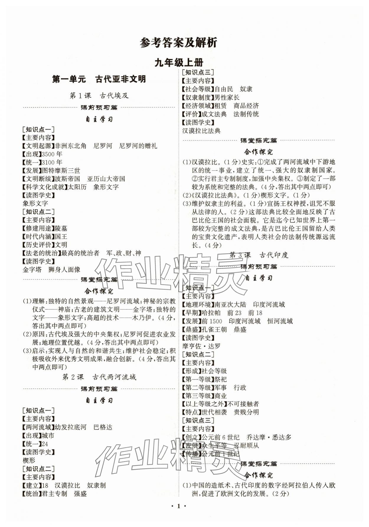 2025年精准同步九年级历史全一册人教版广州专版 第1页