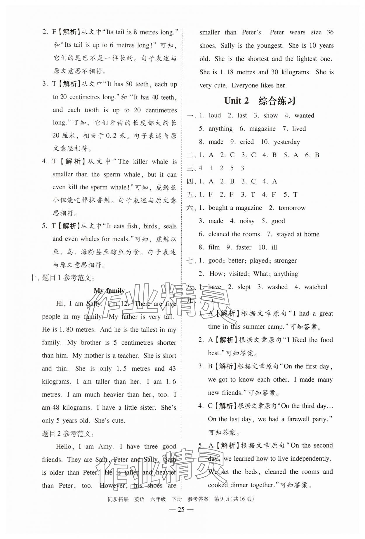 2025年同步拓展六年級英語下冊人教版中山專版 第9頁