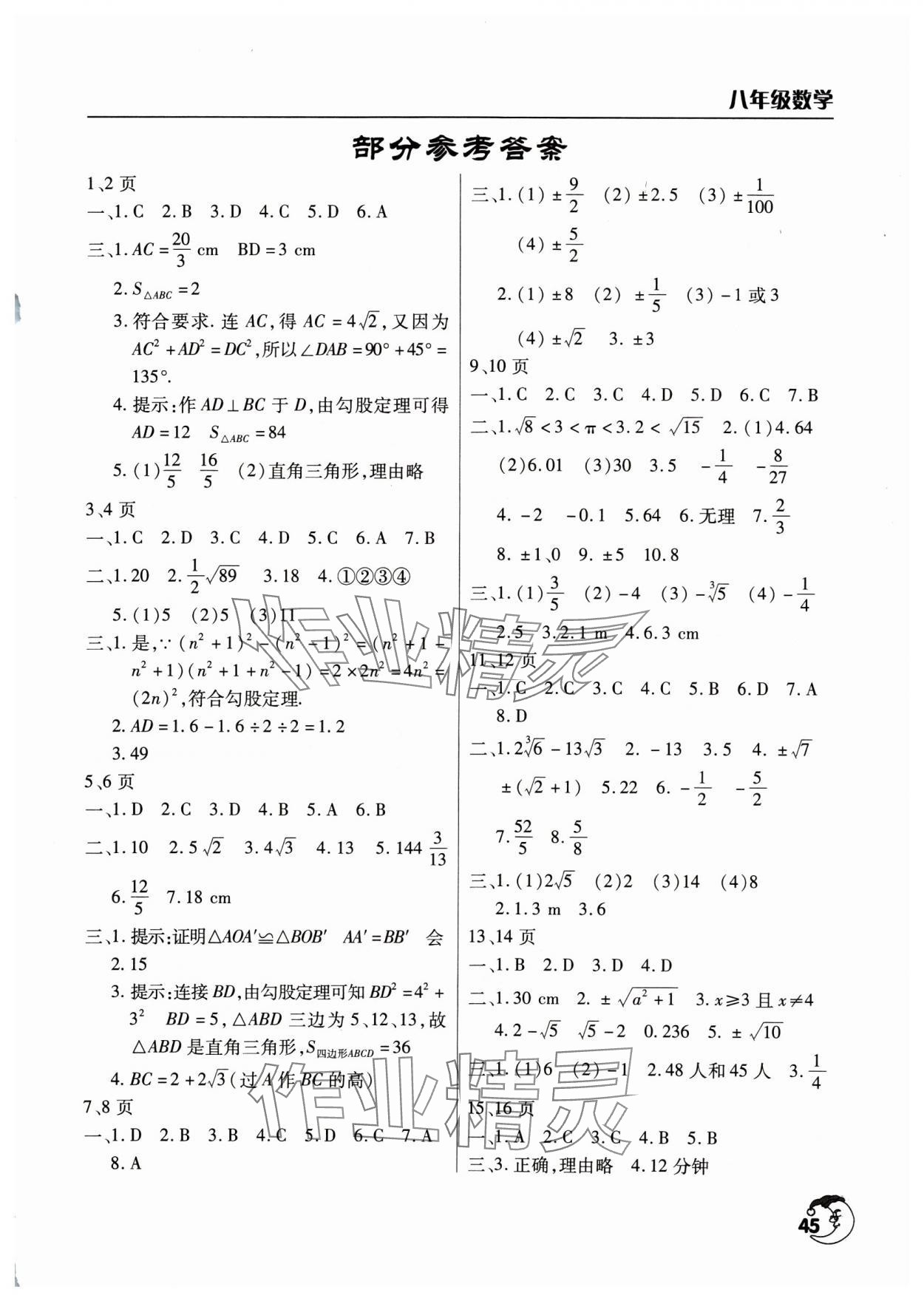 2025年寒假作业天天练八年级数学北师大版文心出版社 第1页