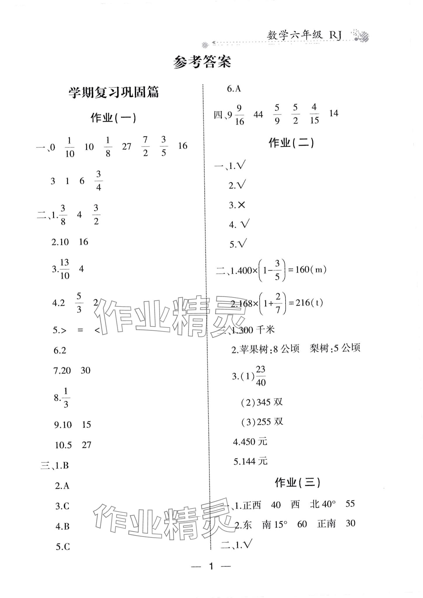 2024年全優(yōu)假期派六年級數(shù)學(xué)人教版 第1頁