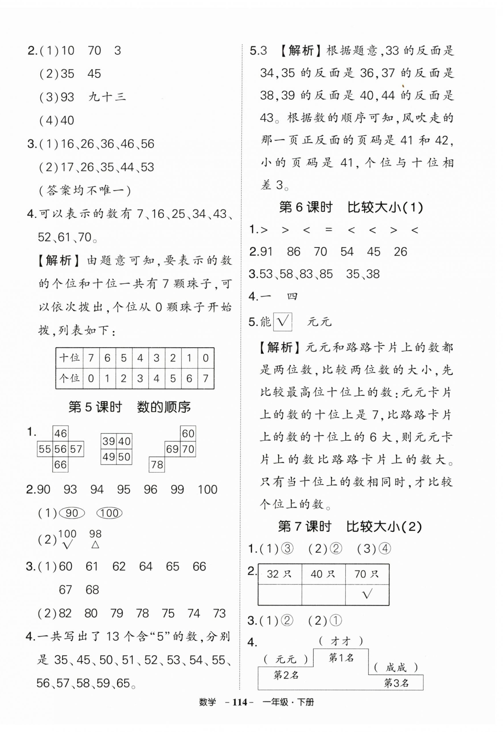 2026年状元成才路创优作业100分一年级数学下册人教版浙江专版&nbsp;参考答案第6页