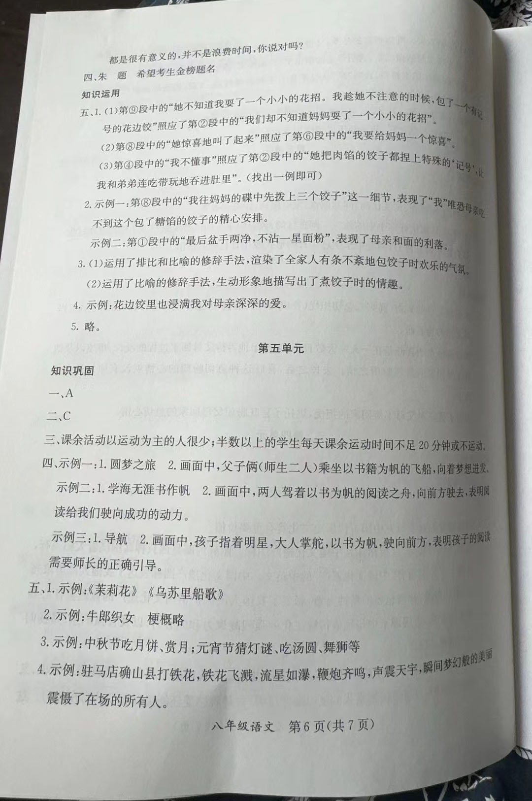 2024年暑假作业延边教育出版社八年级合订本A版河南专版 参考答案第6页