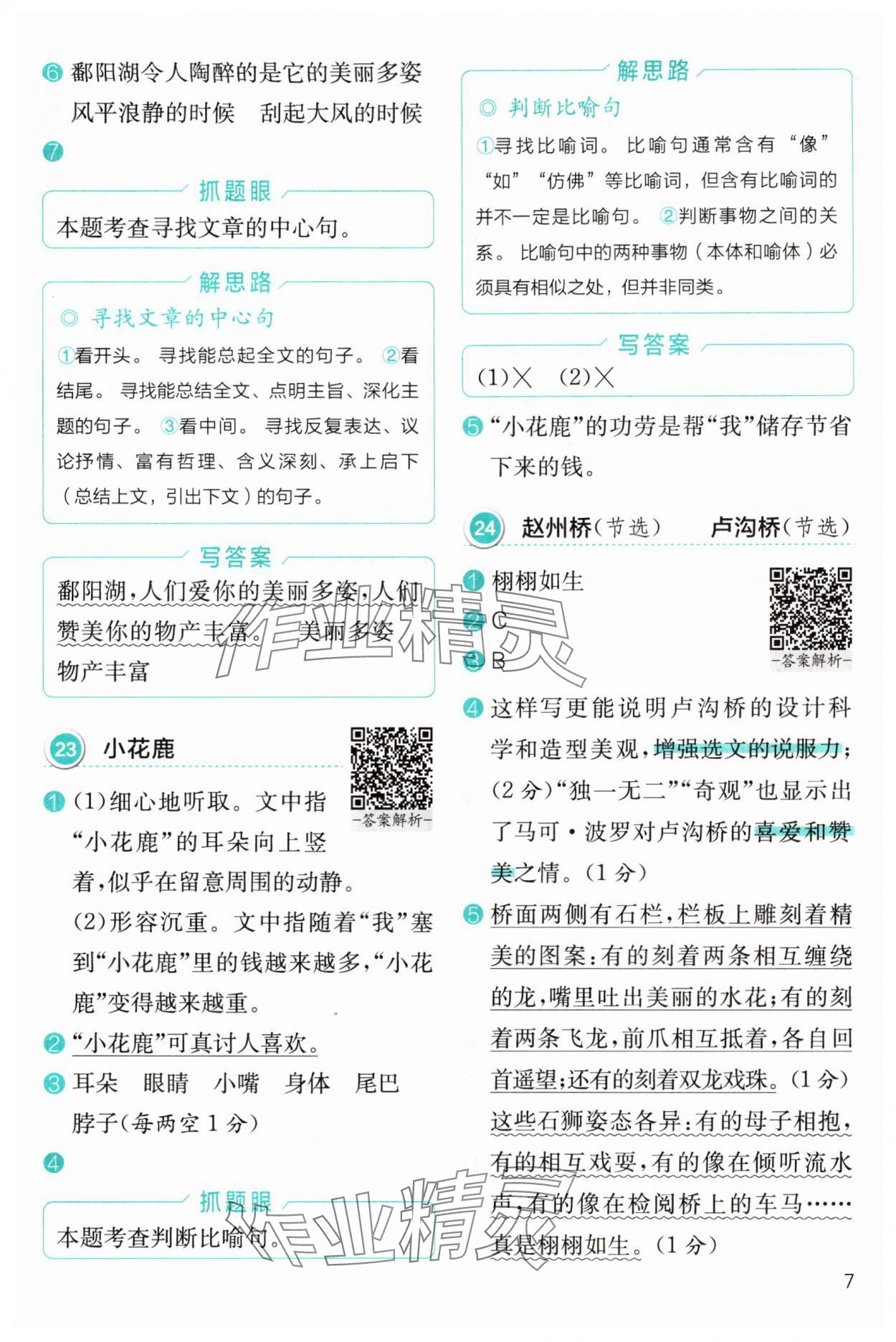 2025年小学语文分级阅读组合训练三年级&nbsp;参考答案第7页