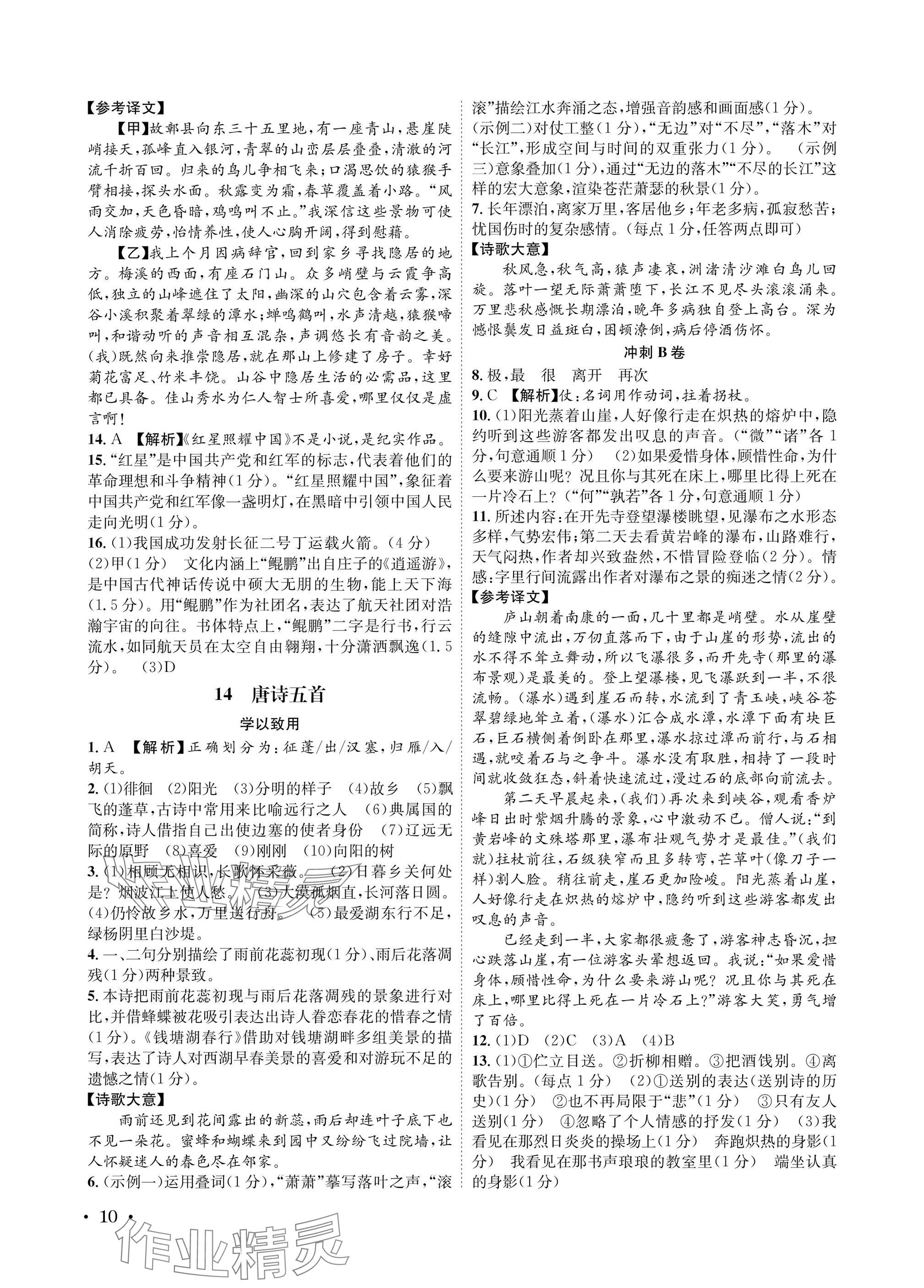 2025年蓉城之星八年級(jí)語文上冊(cè)人教版&nbsp;參考答案第10頁