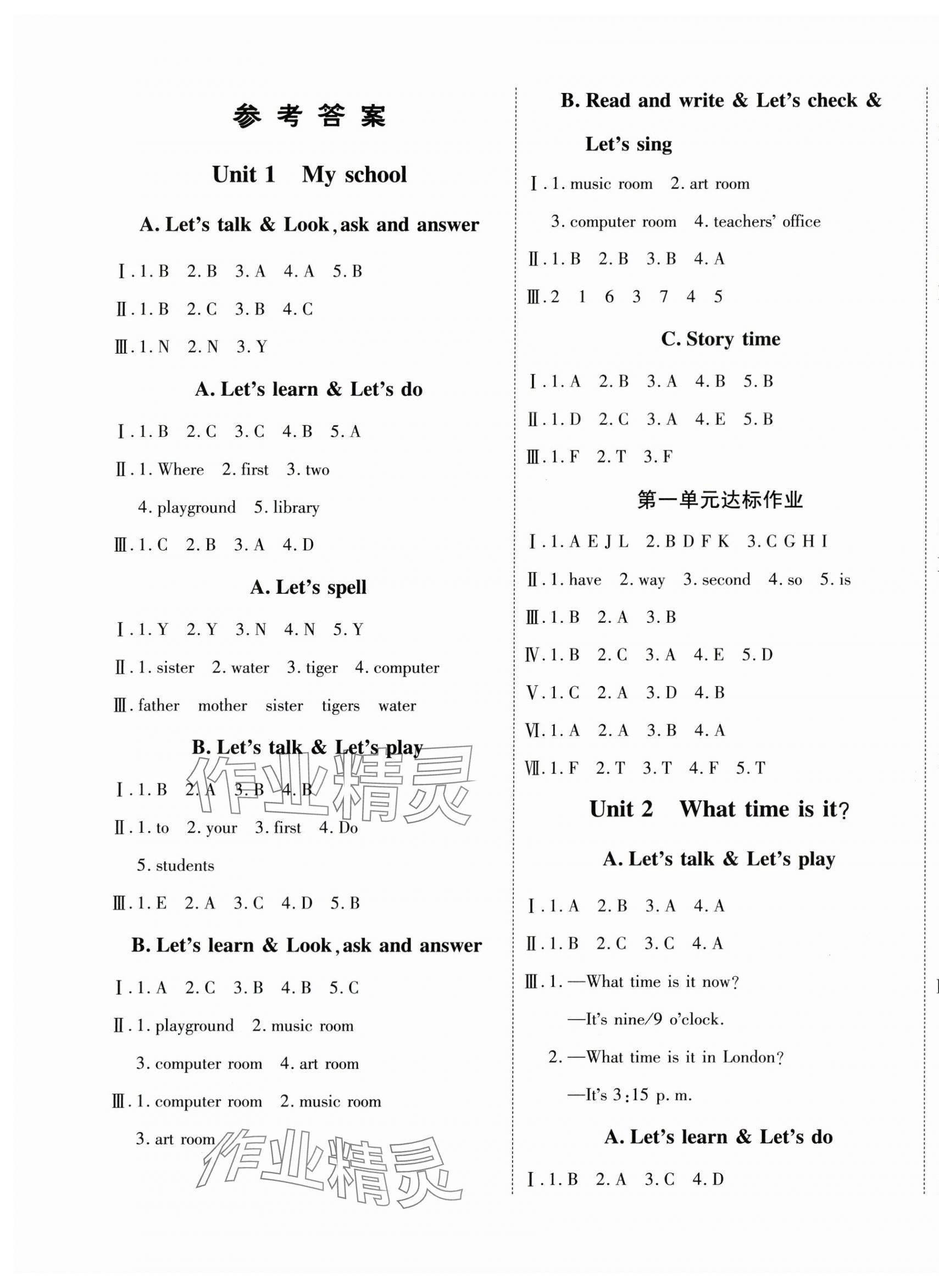 2025年學(xué)好英語課時作業(yè)優(yōu)化設(shè)計四年級英語下冊人教版 參考答案第1頁