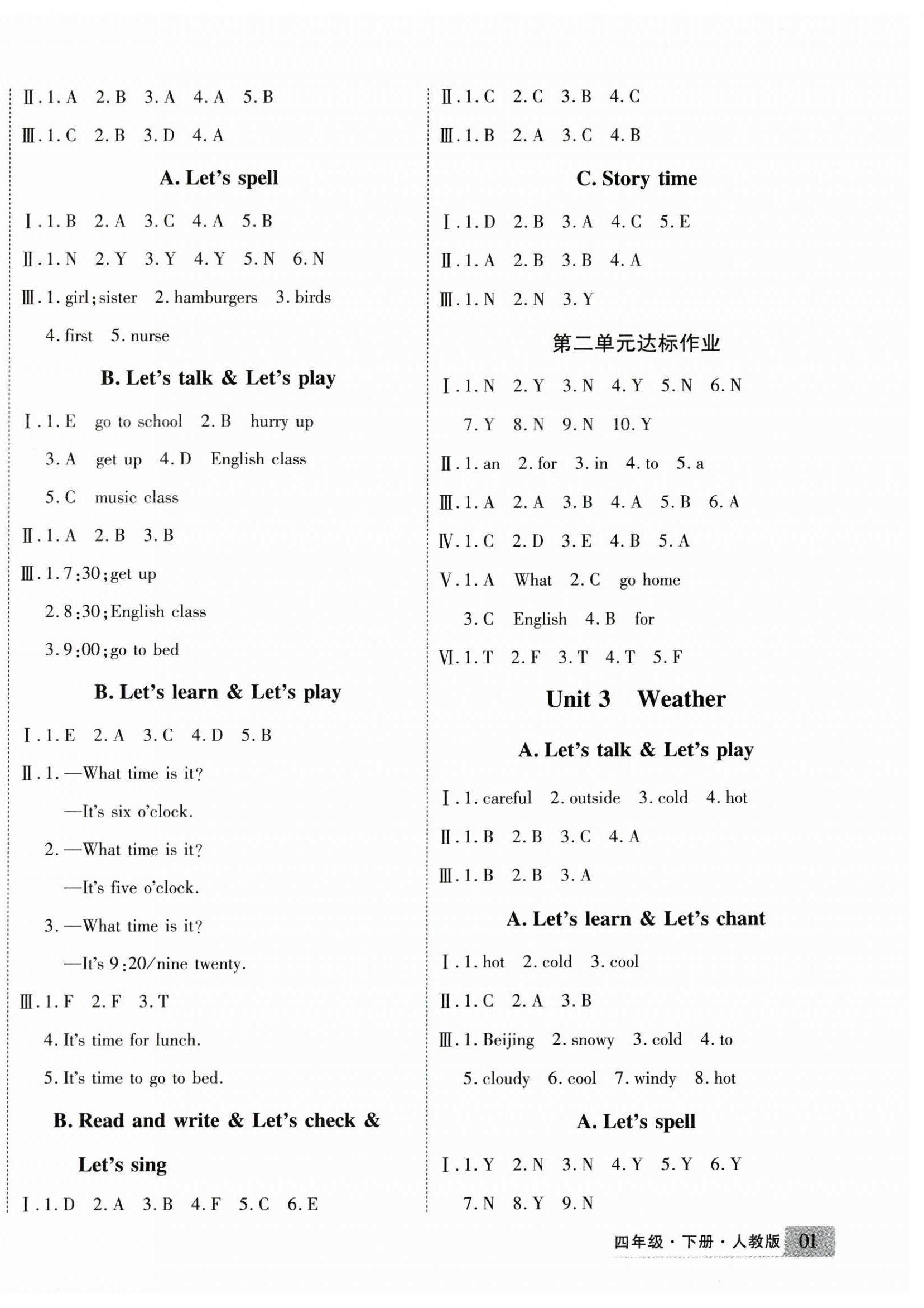 2025年學(xué)好英語課時作業(yè)優(yōu)化設(shè)計四年級英語下冊人教版 參考答案第2頁