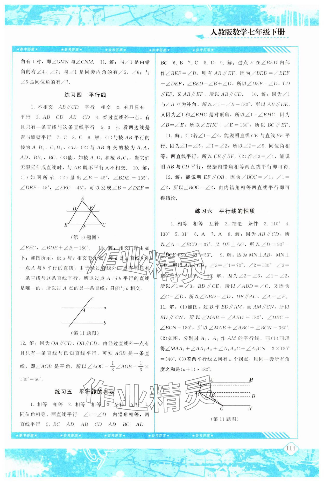 2024年同步實踐評價課程基礎(chǔ)訓練七年級數(shù)學下冊人教版 參考答案第2頁