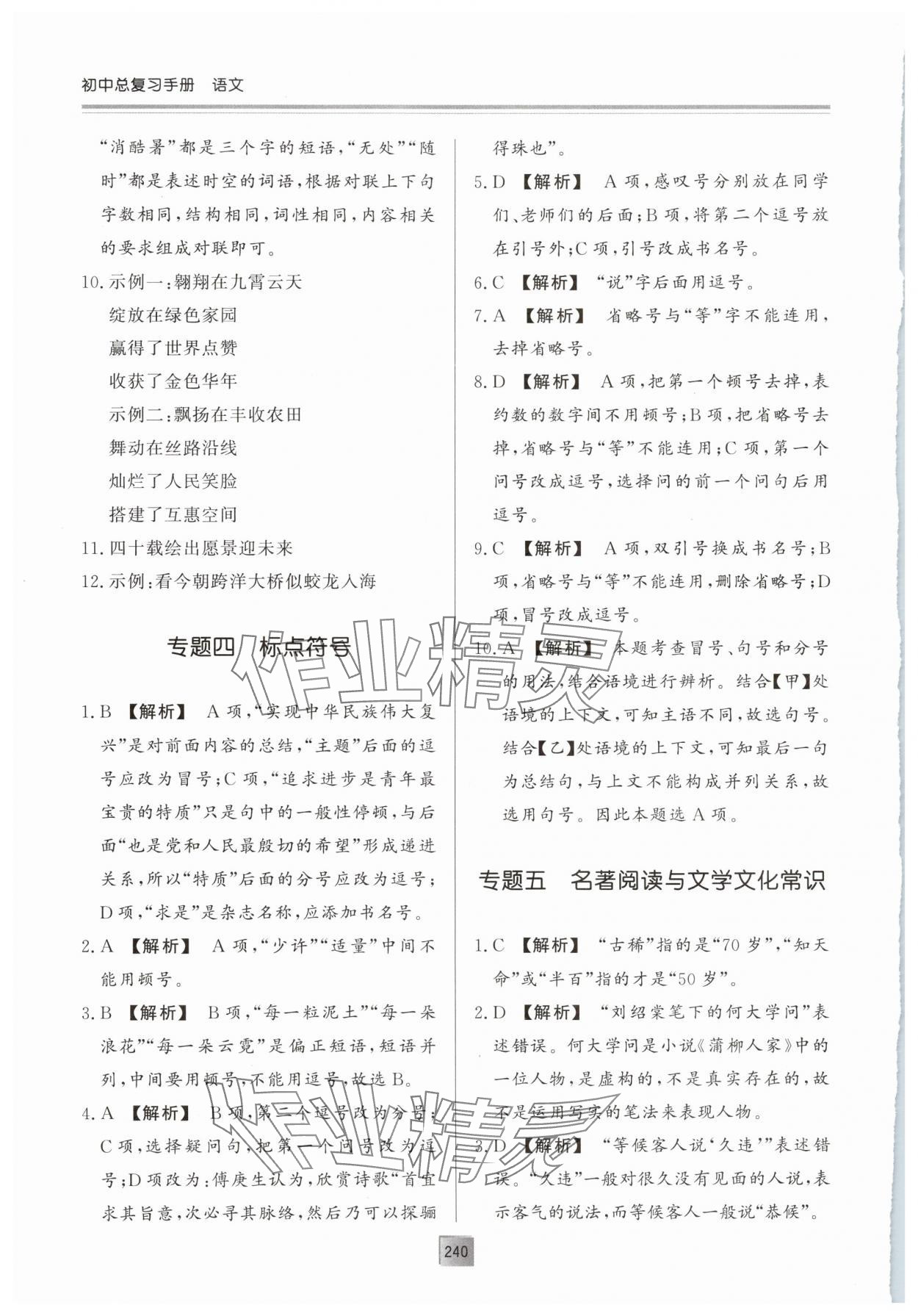 2025年初中总复习手册明天出版社语文&nbsp;第8页