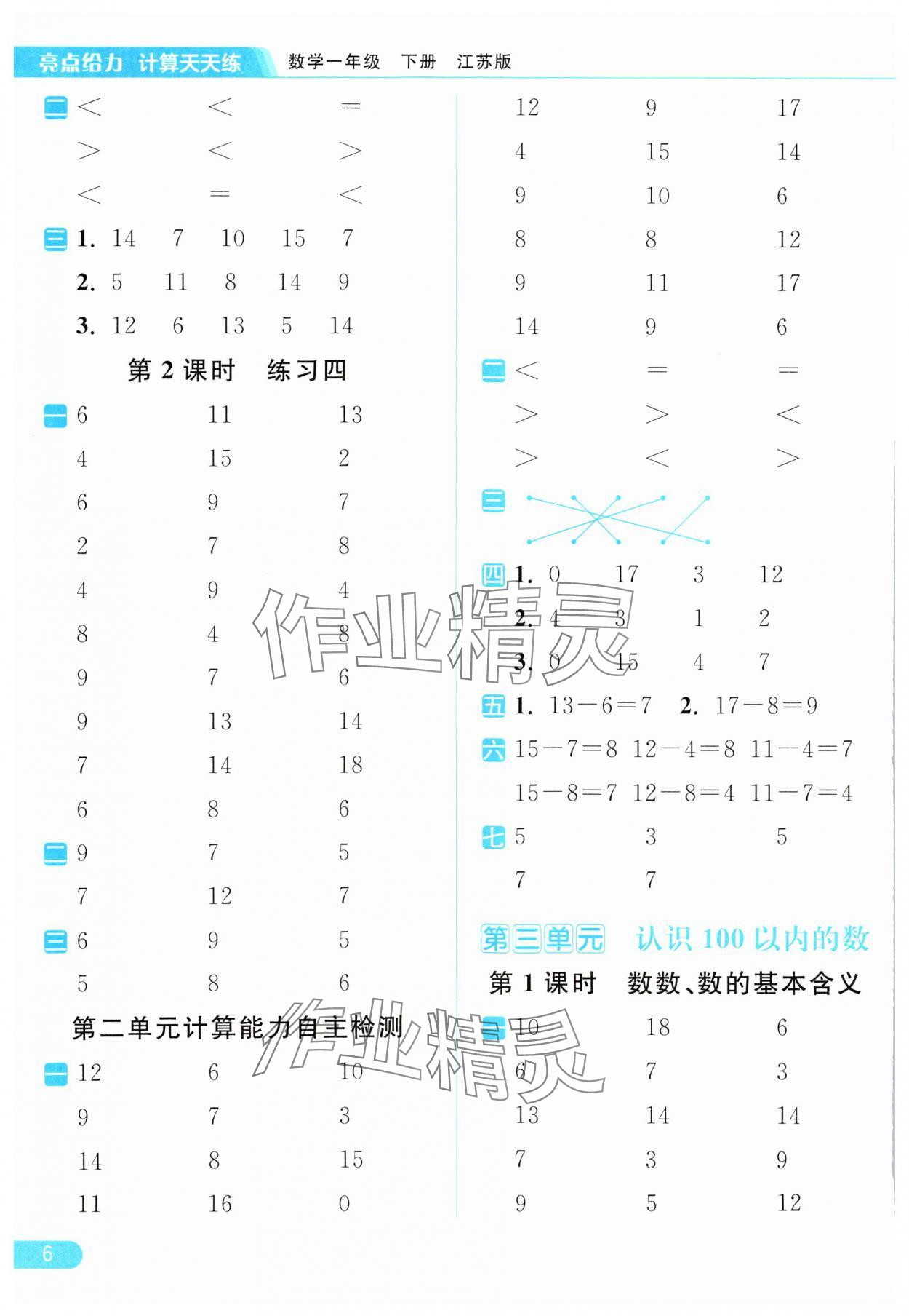 2024年亮點(diǎn)給力計(jì)算天天練一年級數(shù)學(xué)下冊蘇教版 第6頁