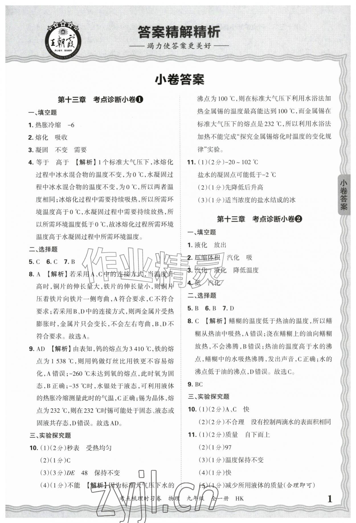 2026年王朝霞考点梳理时习卷九年级物理全一册沪科版&nbsp;第1页