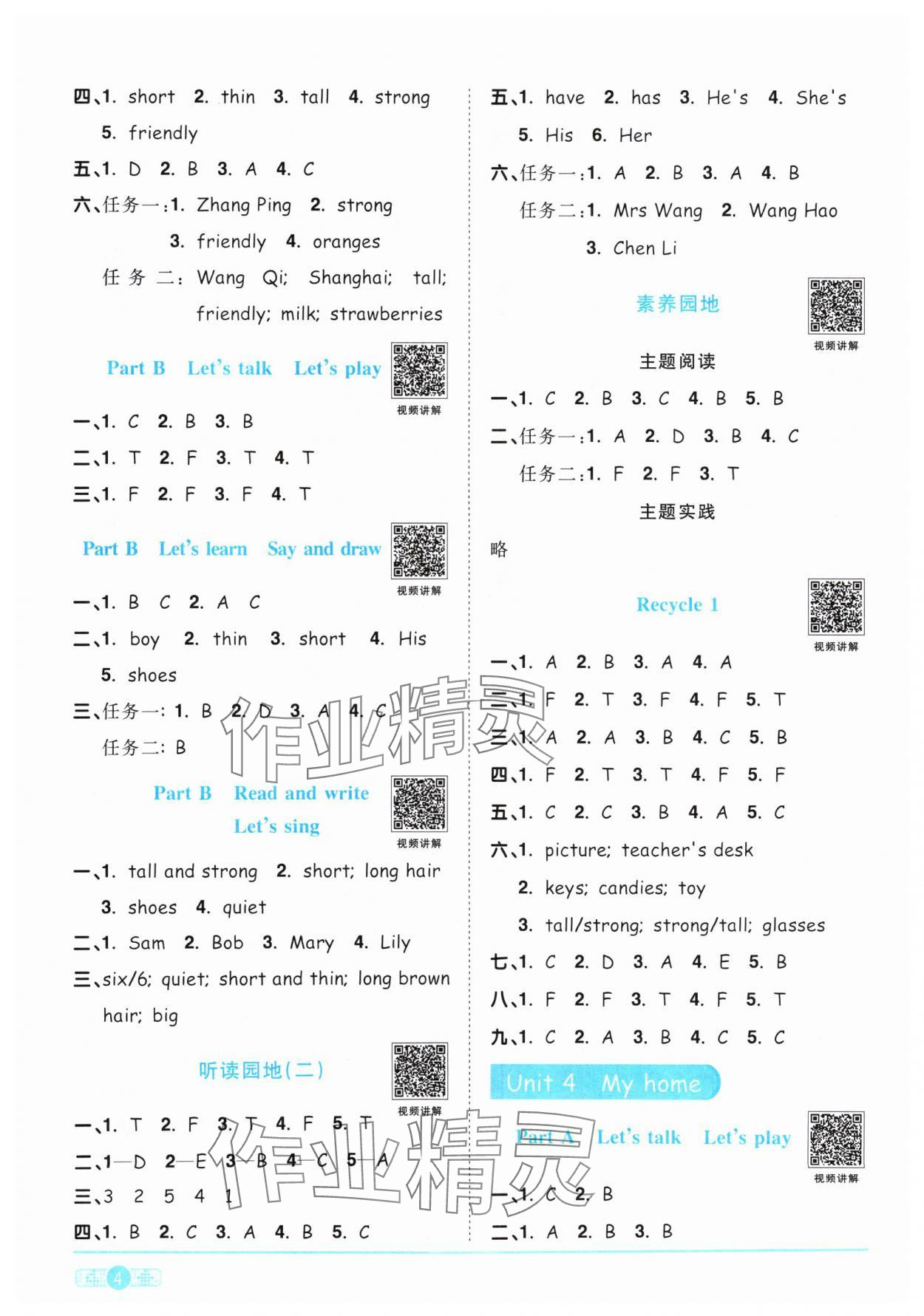 2024年陽光同學(xué)課時(shí)優(yōu)化作業(yè)四年級(jí)英語上冊(cè)人教PEP版 參考答案第4頁