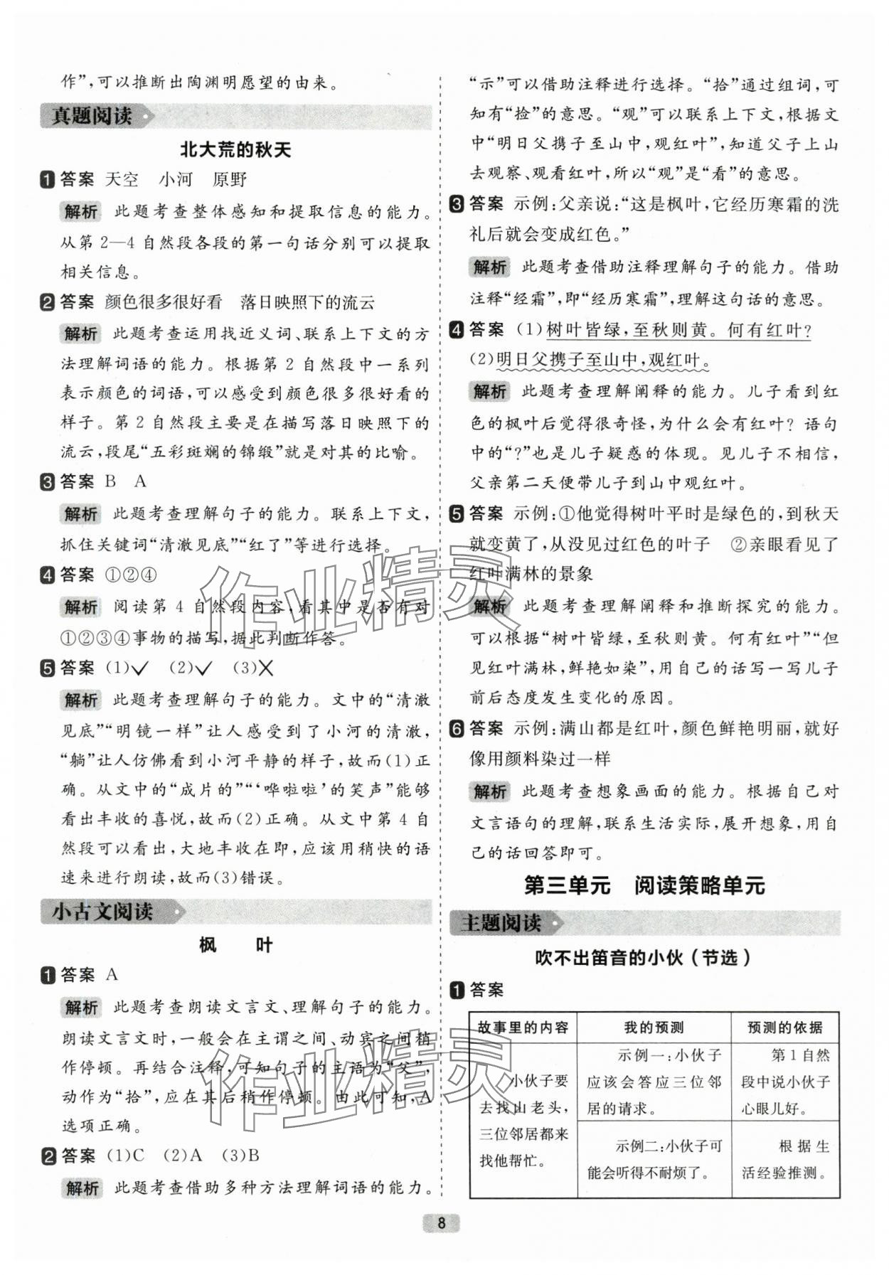 2025年阅读力精练三年级语文上册人教版&nbsp;参考答案第8页