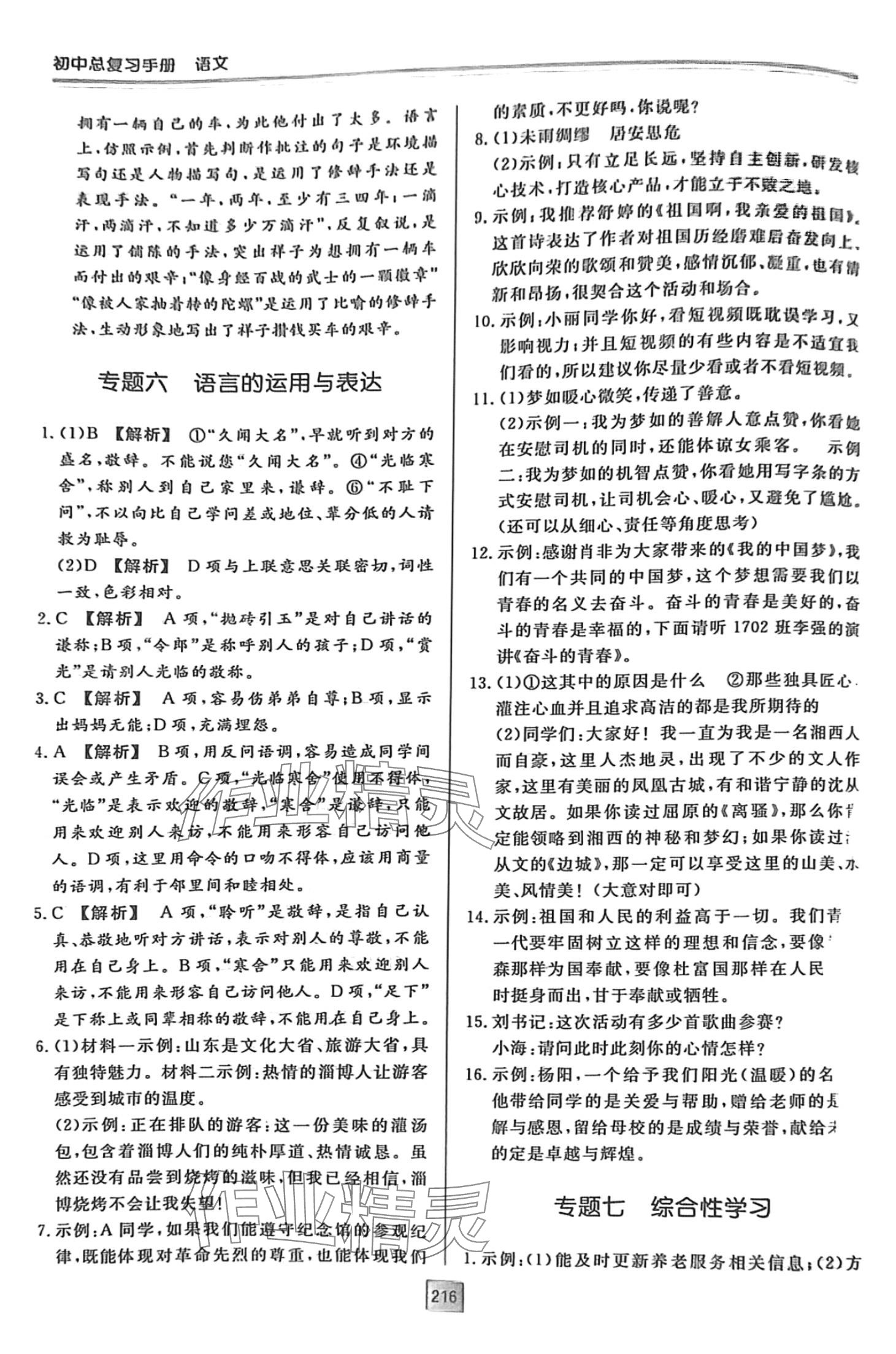 2024年初中总复习手册明天出版社语文&nbsp;第8页