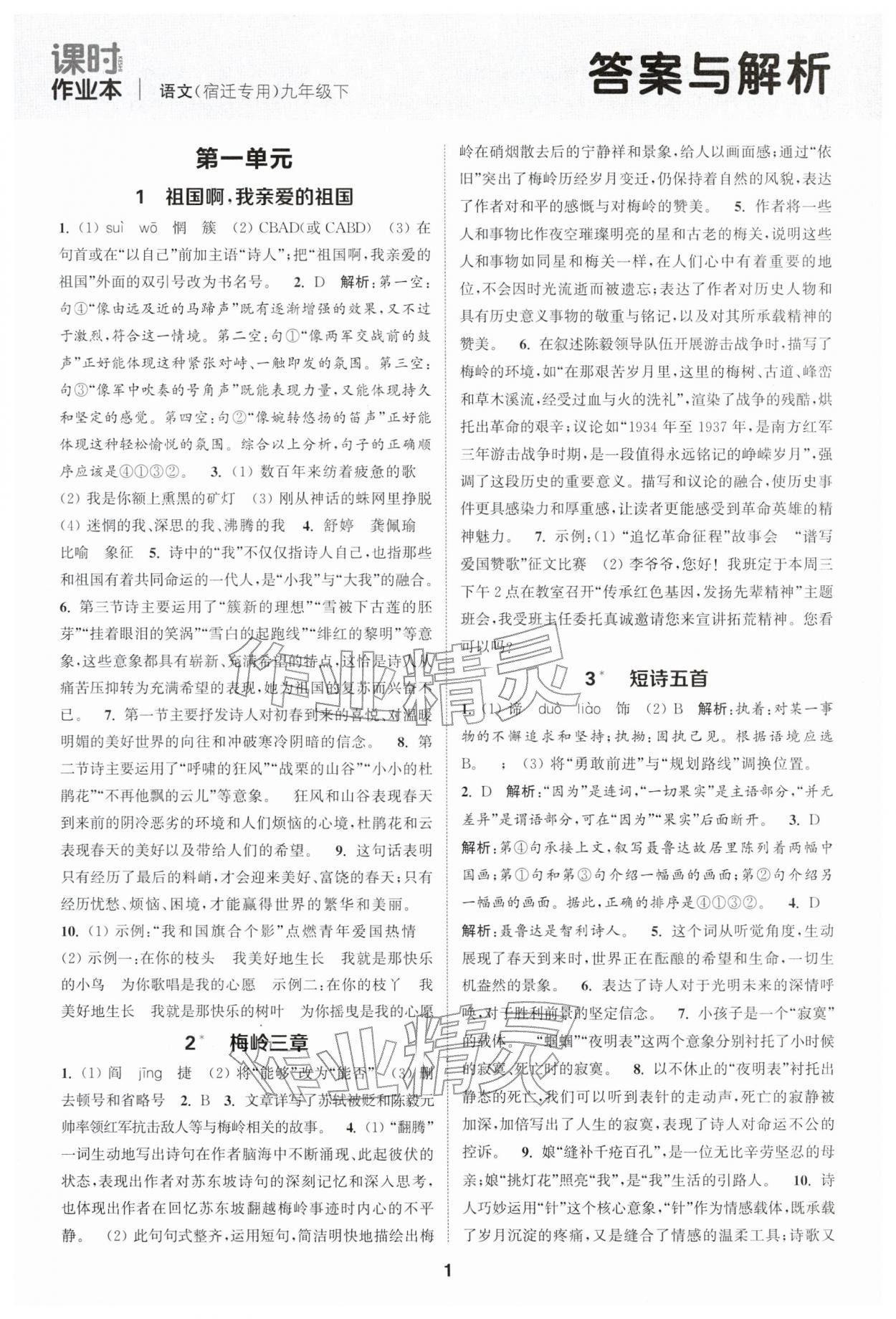 2026年通成学典课时作业本九年级语文下册人教版宿迁专版 第1页
