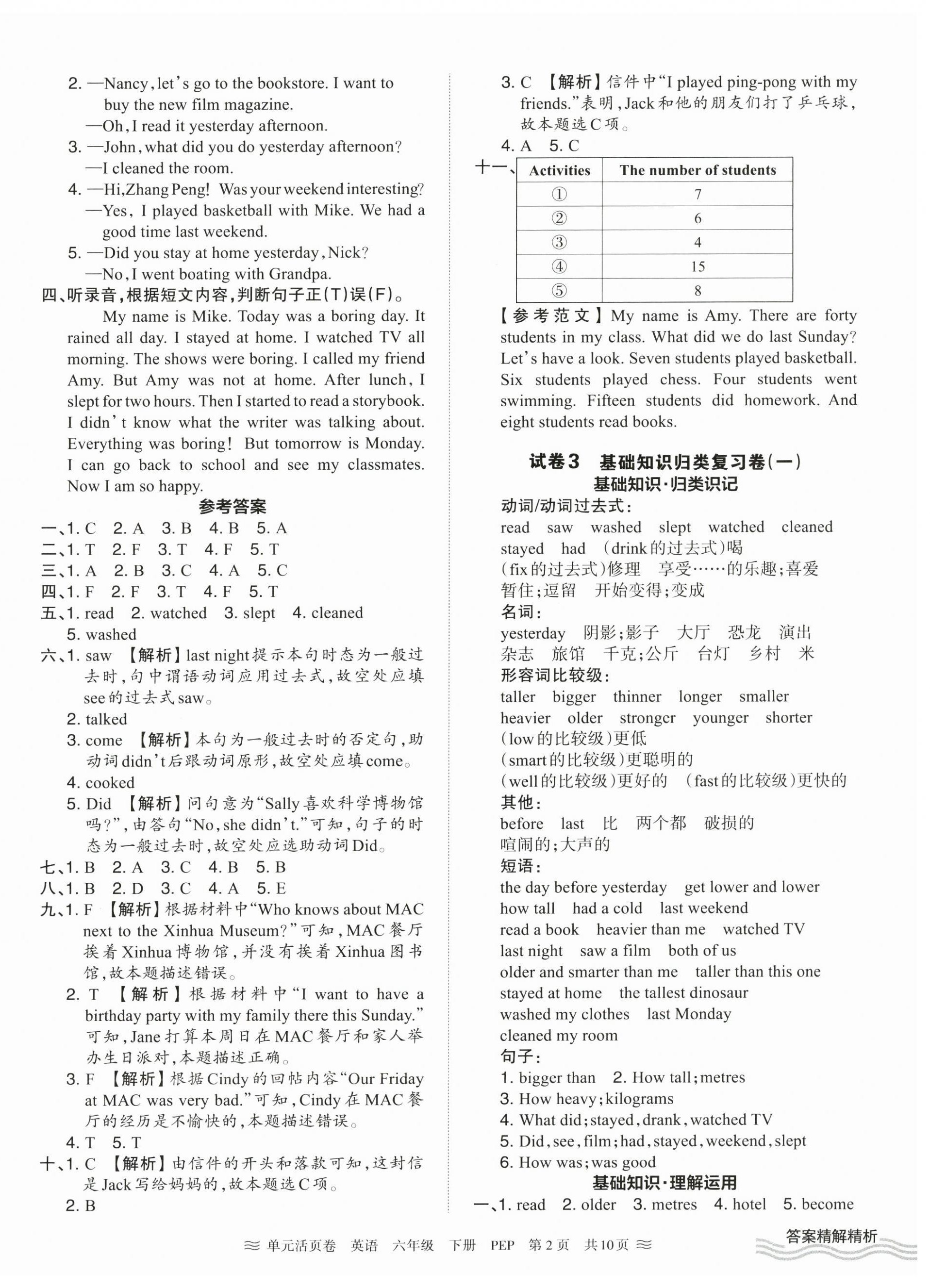 2025年王朝霞单元活页卷六年级英语下册人教PEP版 第2页
