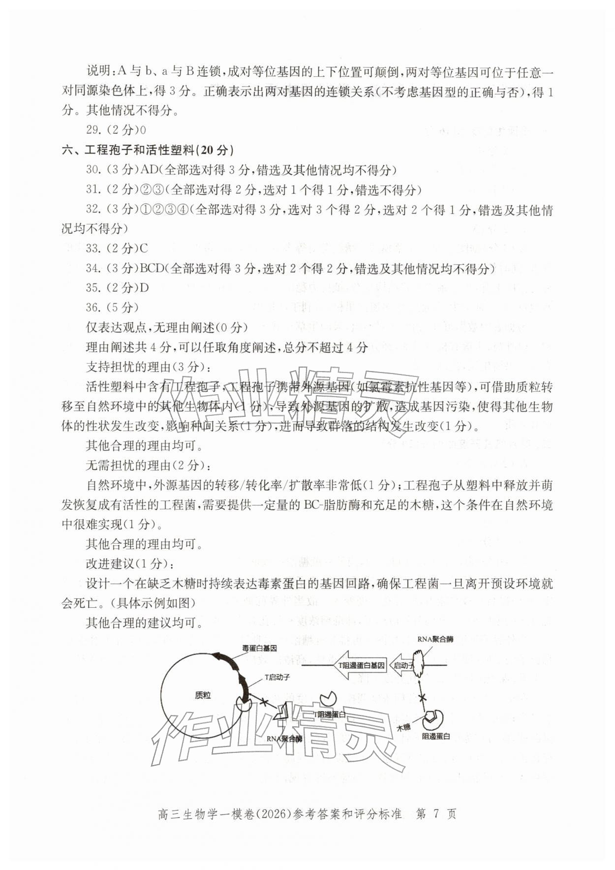2026年领先一步上海市各区高考一模卷精编高中生物&nbsp;参考答案第7页