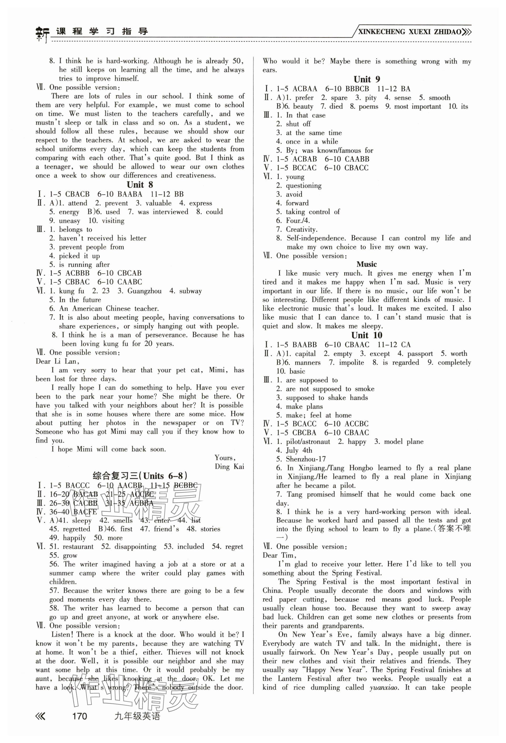 2025年新课程学习指导南方出版社九年级英语人教版&nbsp;参考答案第3页