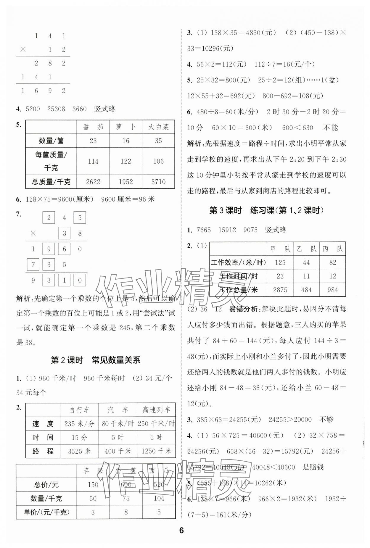 2025年通城學典課時作業(yè)本四年級數(shù)學下冊蘇教版 參考答案第6頁