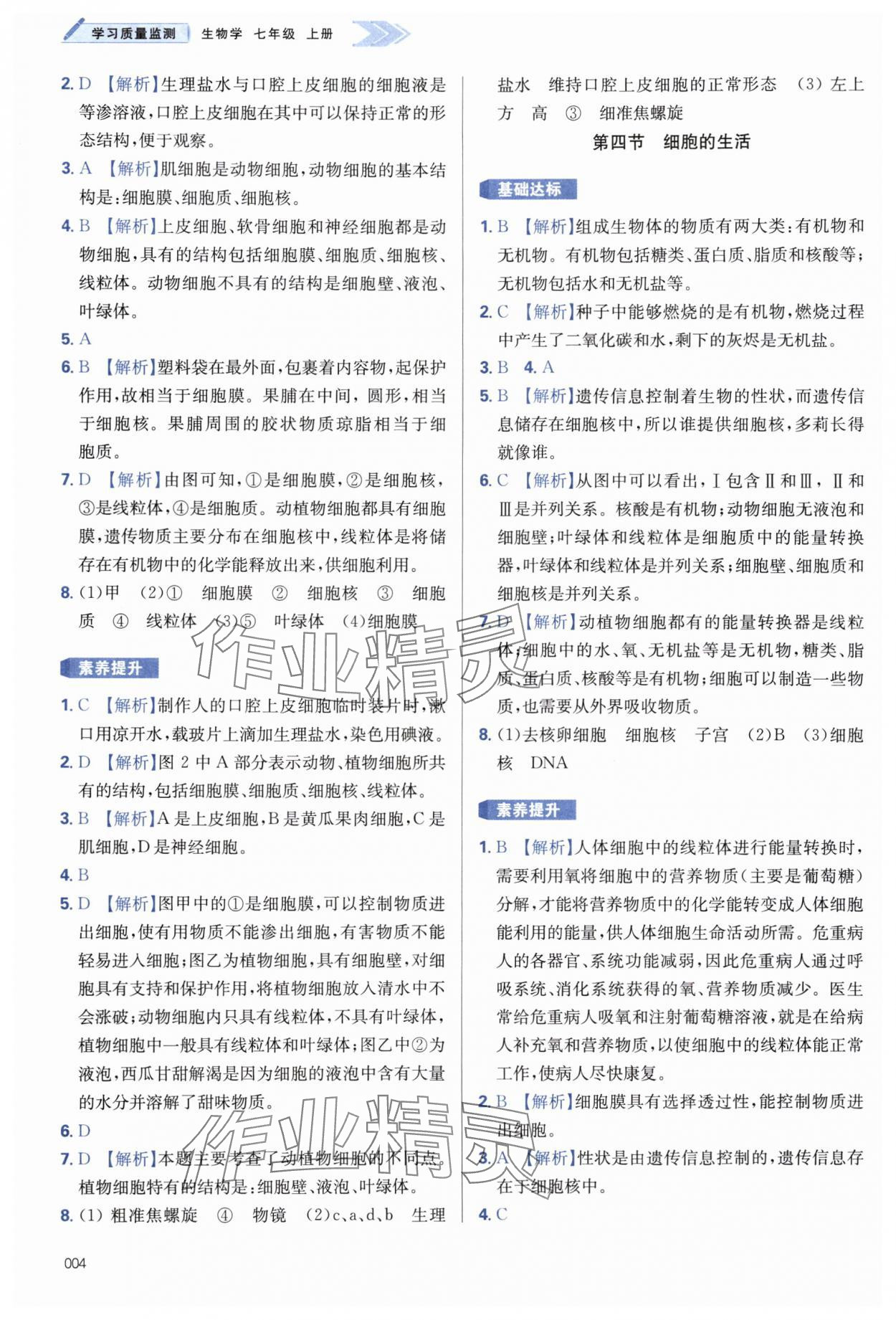 2024年學(xué)習(xí)質(zhì)量監(jiān)測七年級生物上冊人教版 第4頁