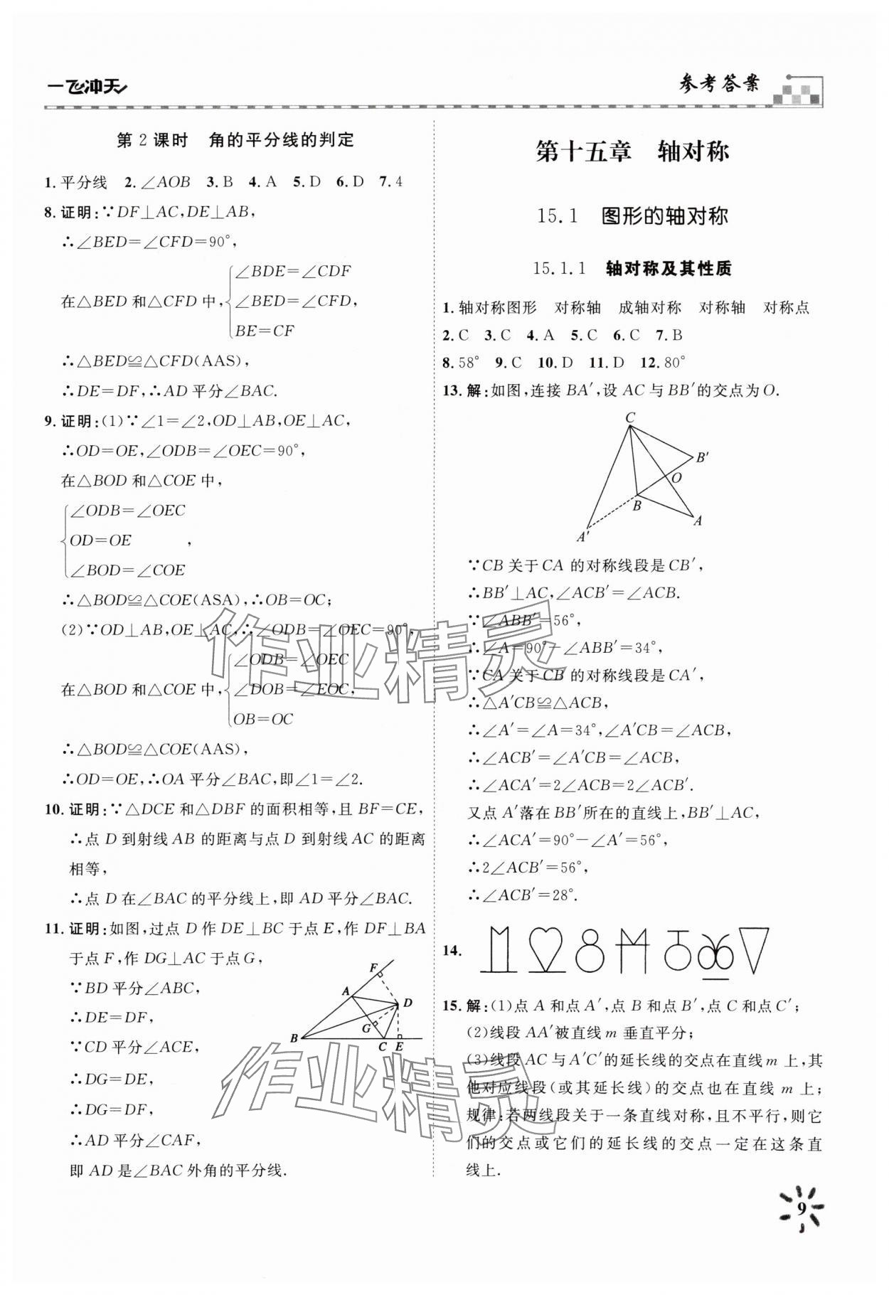2025年一飞冲天八年级数学上册人教版 参考答案第9页