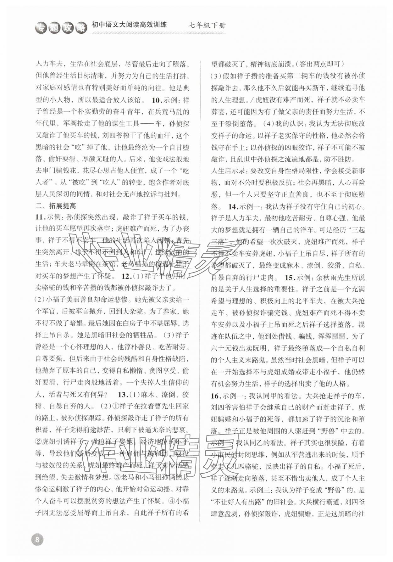 2025年初中語文大閱讀高效訓練七年級下冊 參考答案第8頁