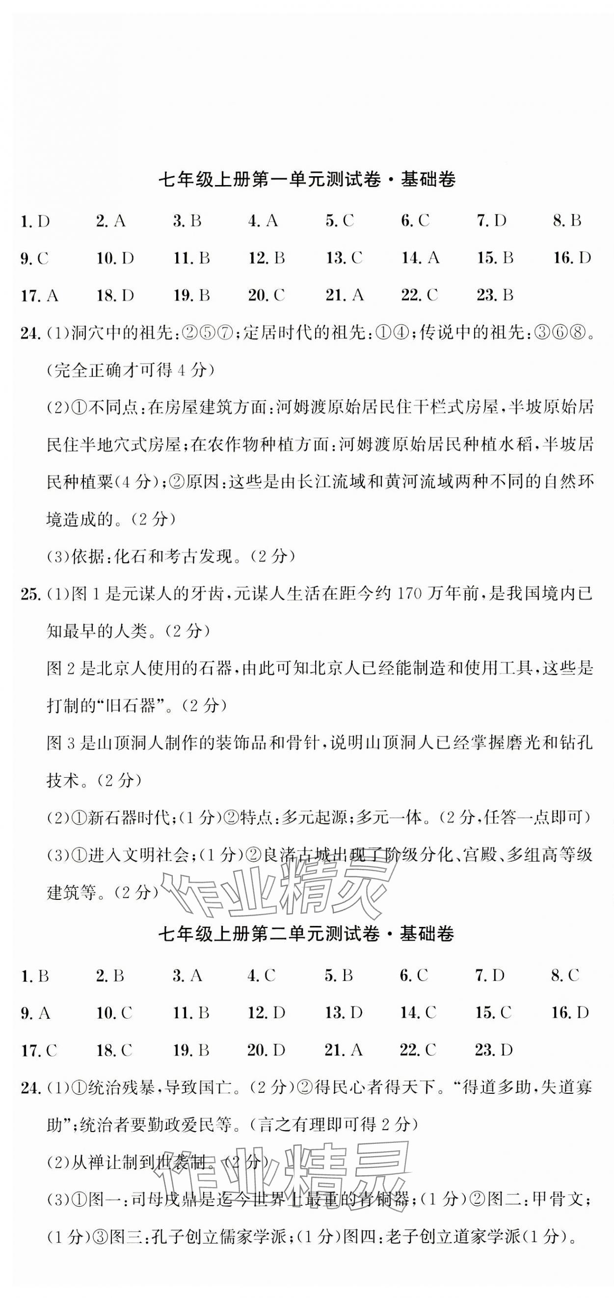 2023年名師金典七年級歷史上冊人教版深圳專版 參考答案第1頁