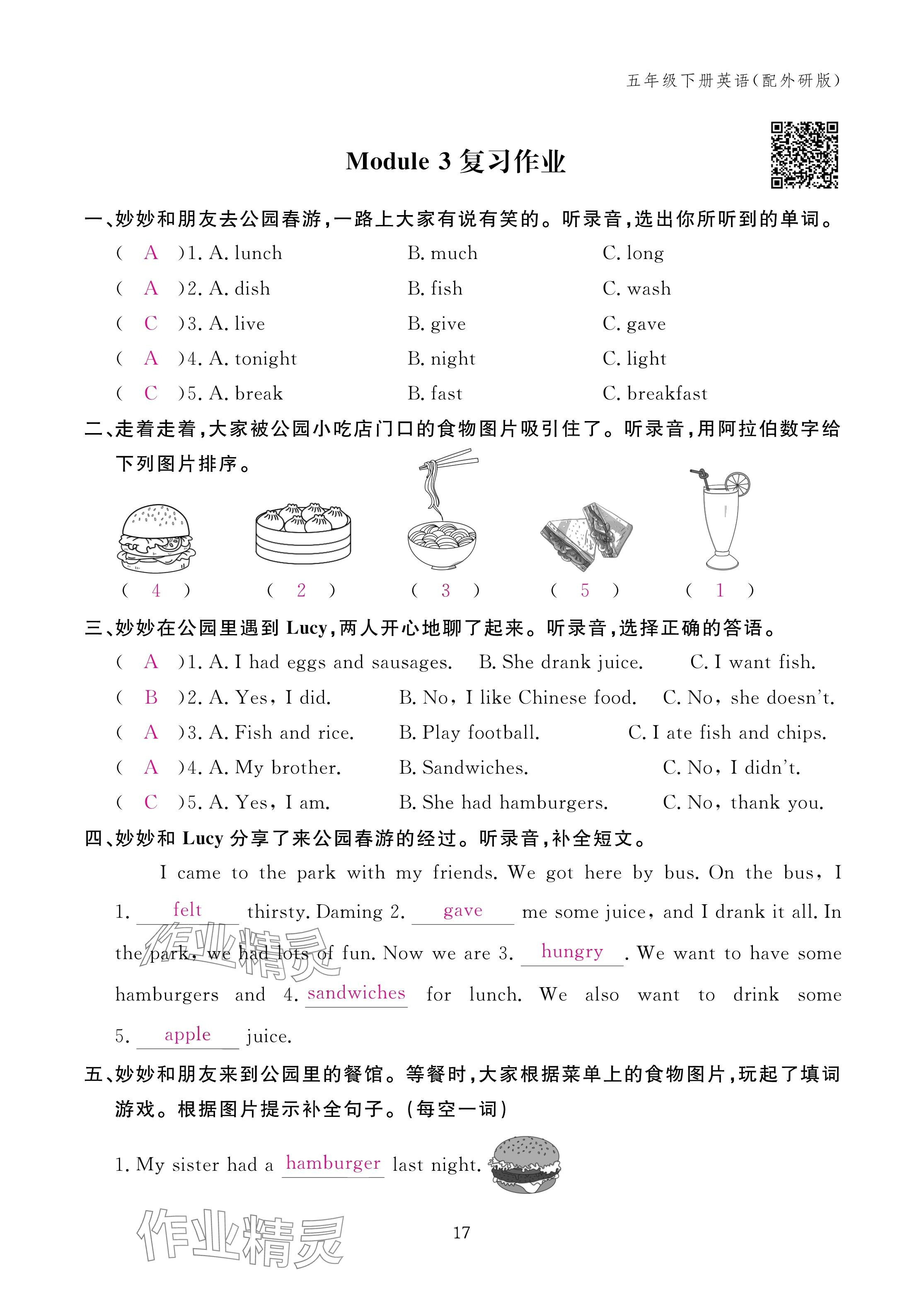2025年作業(yè)本江西教育出版社五年級(jí)英語(yǔ)下冊(cè)外研版 參考答案第17頁(yè)