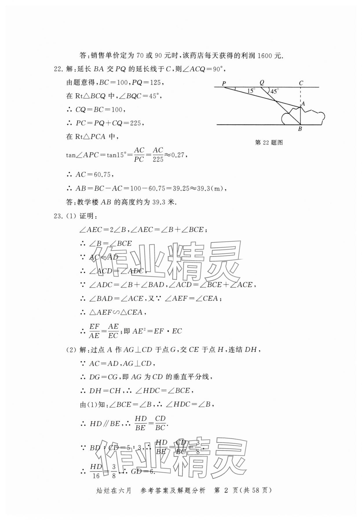 2024年灿烂在六月模拟强化测试精编数学 参考答案第2页