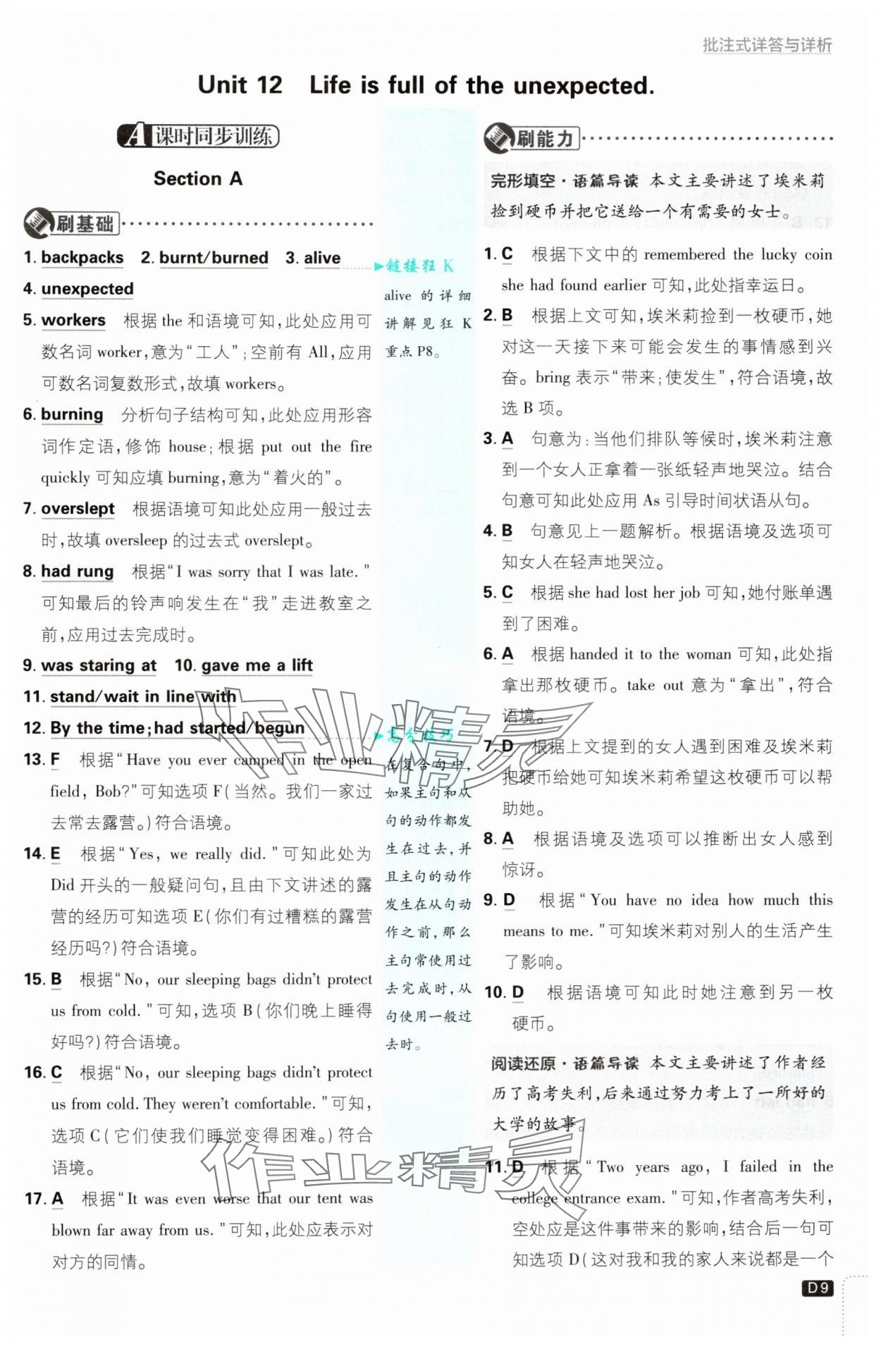 2025年初中必刷题九年级英语下册人教版&nbsp;参考答案第9页