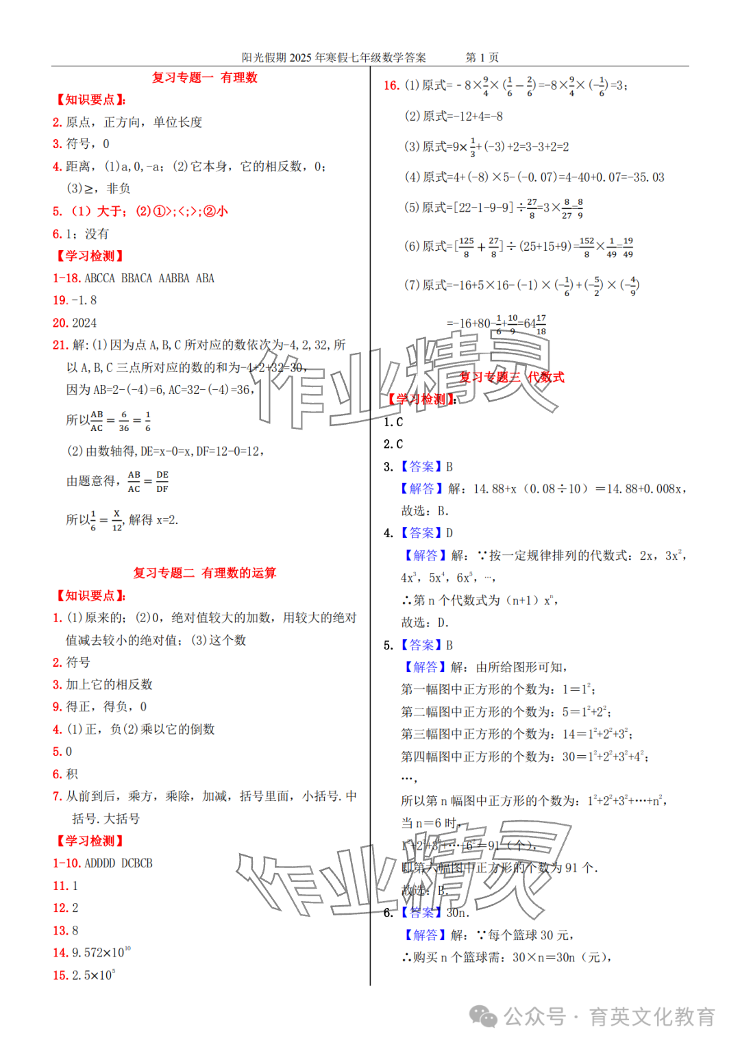 2025年領(lǐng)跑新學(xué)期寒假培優(yōu)銜接七年級(jí)&nbsp;參考答案第17頁(yè)
